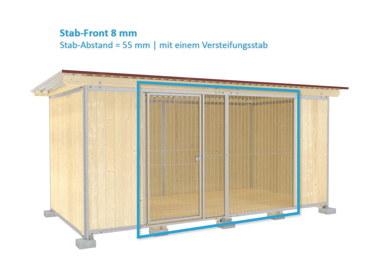 4 Meter breiter Hundezwinger aus Fichtenholz und verzinkten Stahlrahmen