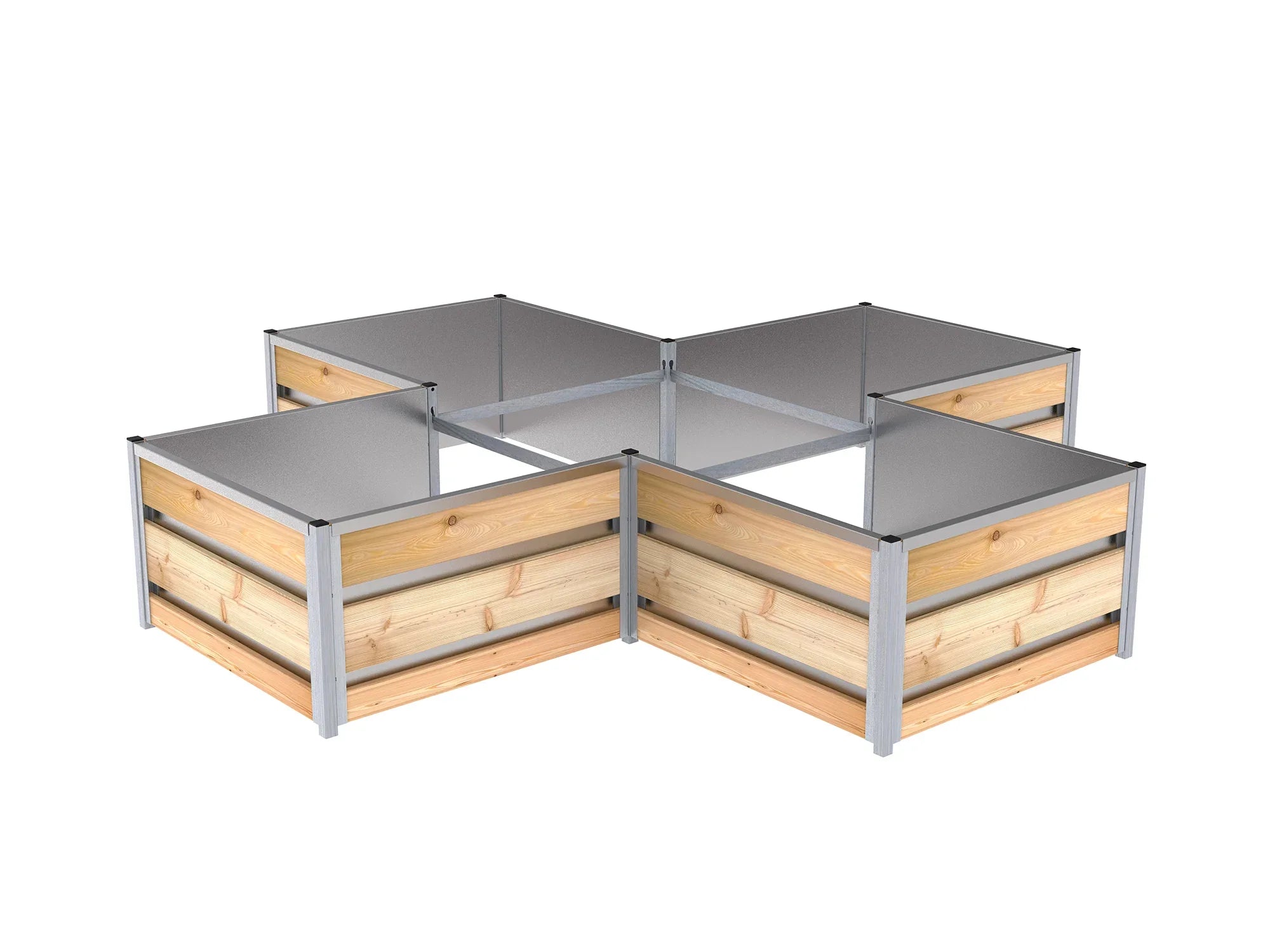 Hochbeet mit Holzwänden eingehängt in Pfosten aus Metall