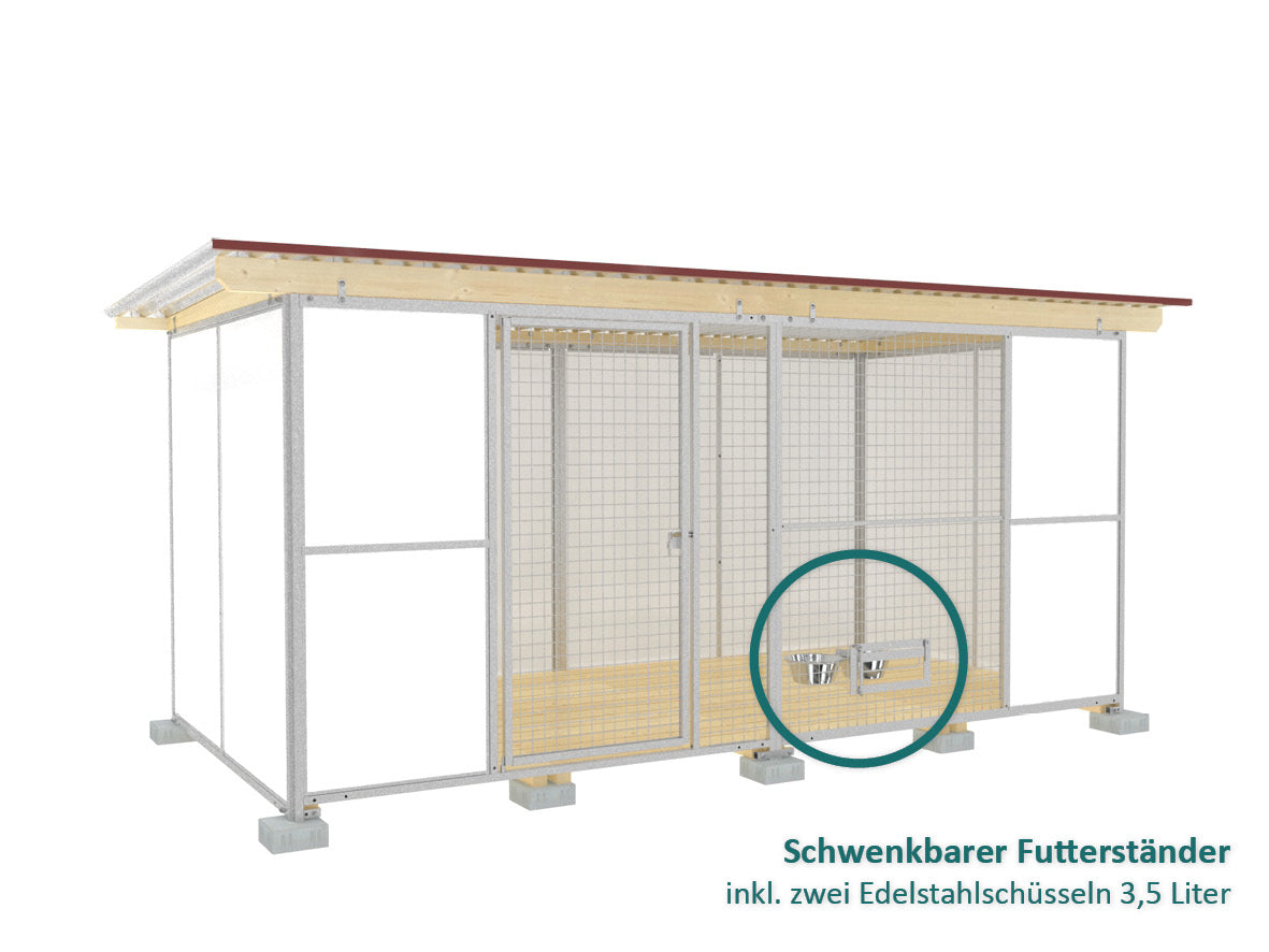Hundezwinger mit weißen und robusten Kunststoffplatten zum leichten reinigen