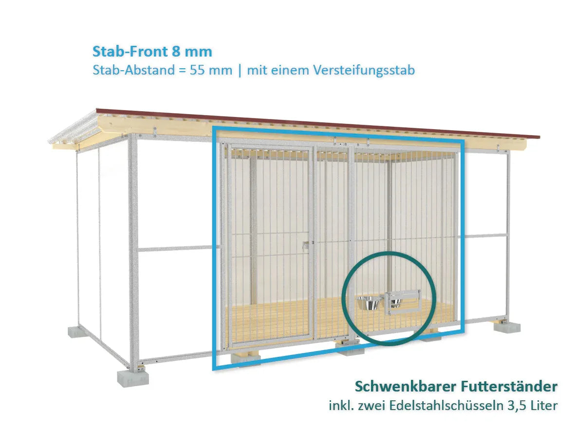Zwinger aus Vollkernkunststoffplatten mit glatter weißer Oberfläche