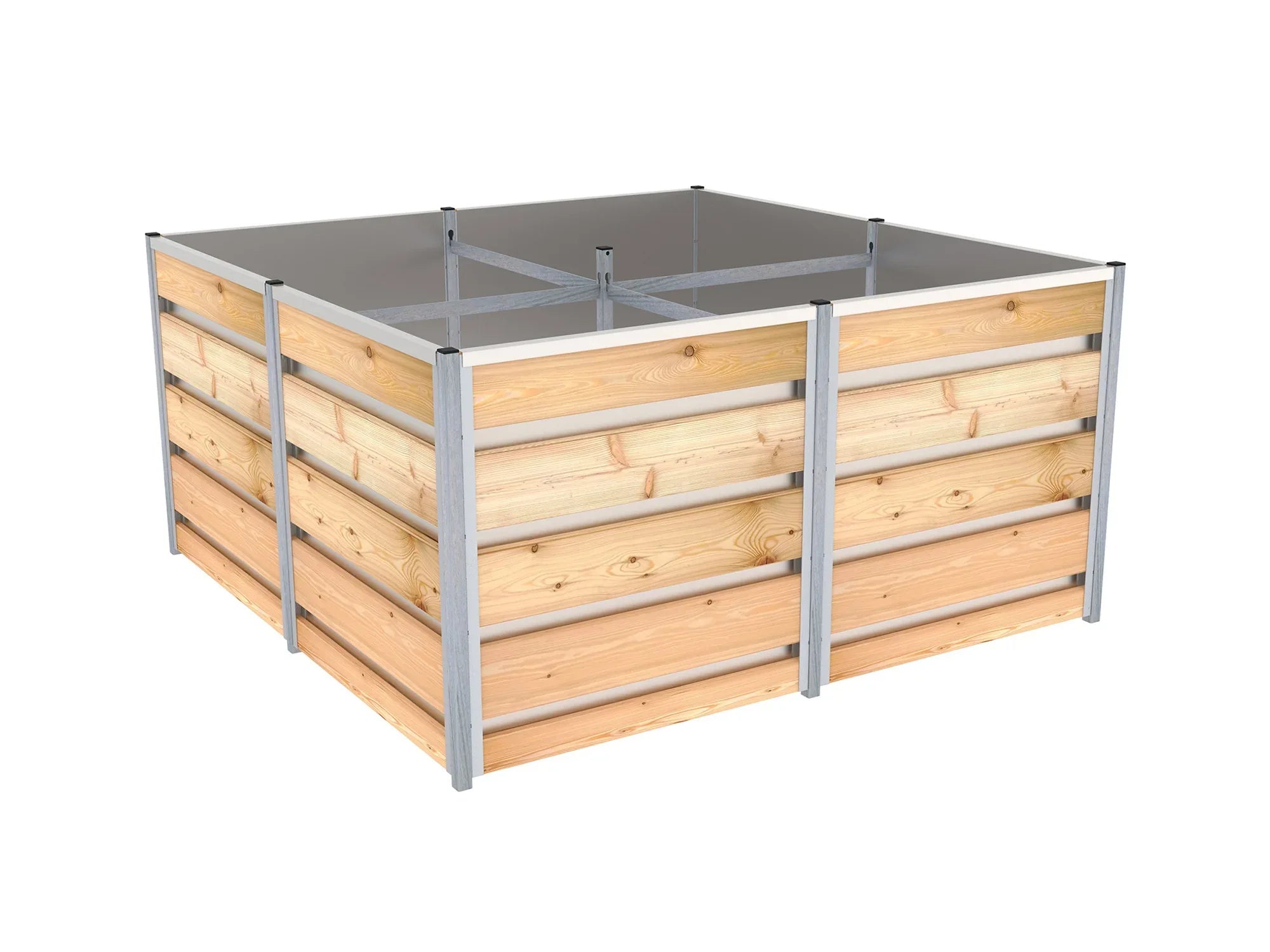 Hochbeet aus Lärchen-Holz mit der Größe 1,66 x 1,66 m Höhe 83 cm, Innenverkleidung aus verzinktem Blech