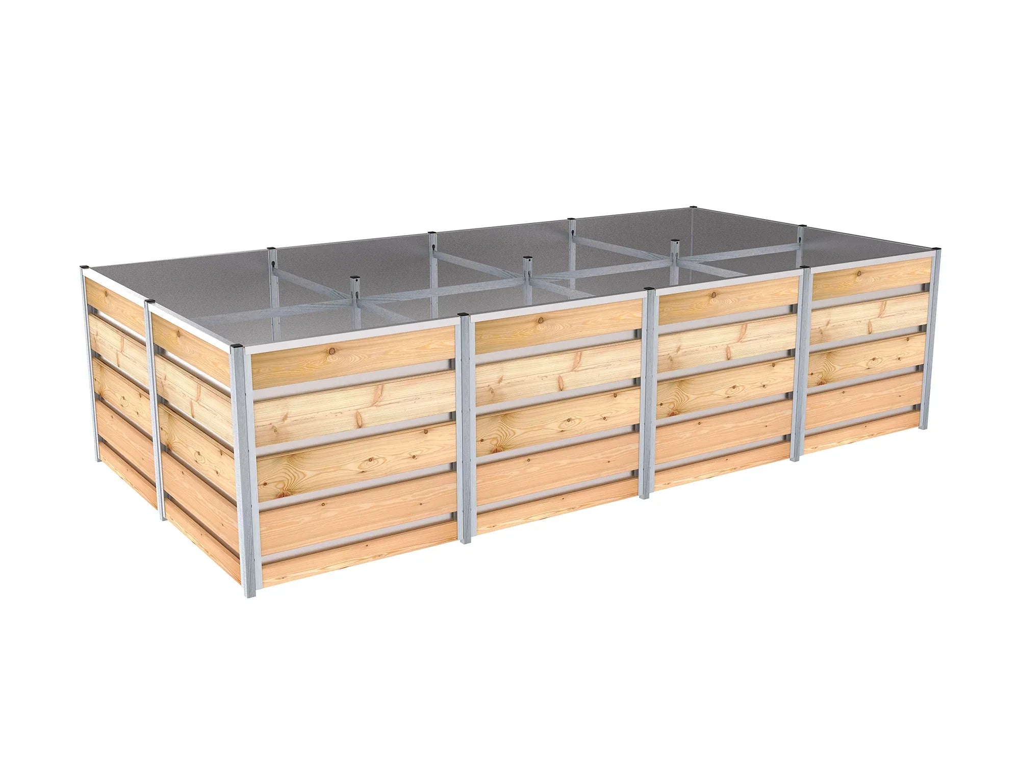 Hochbeet aus Lärchen-Holz in gerader Form mit der Breite 1,66 m und der Länge 3,29 m, die Höhe beträgt 83 cm, Innenverkleidung aus verzinktem Blech