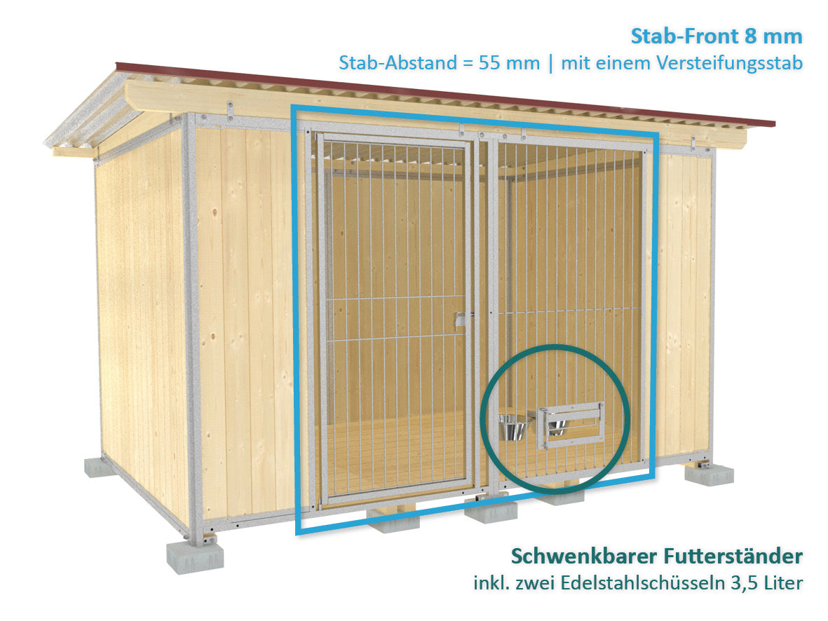 Zwingerfront mit Futterset von außen befüll bar