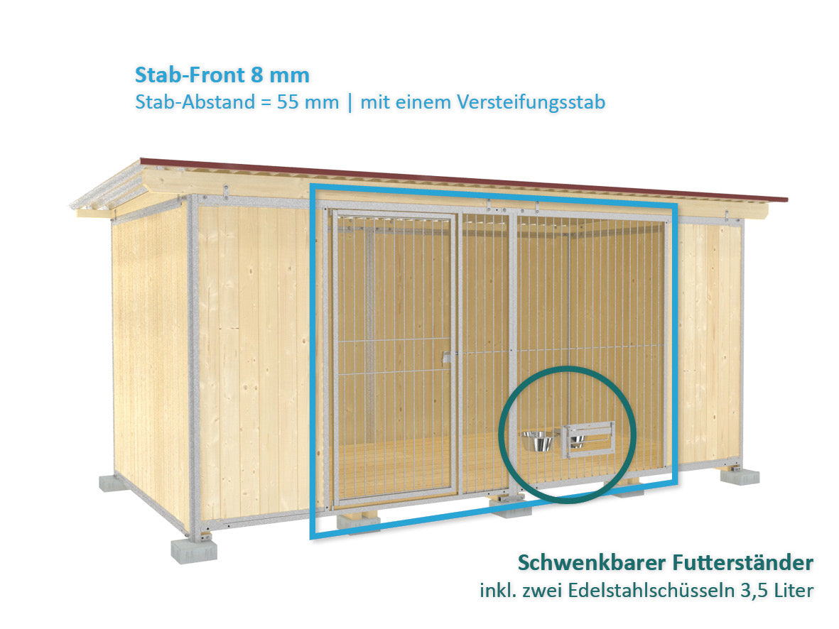 Hundezwinger mit Holzwänden aus naturbelassenen Fichtenbretter