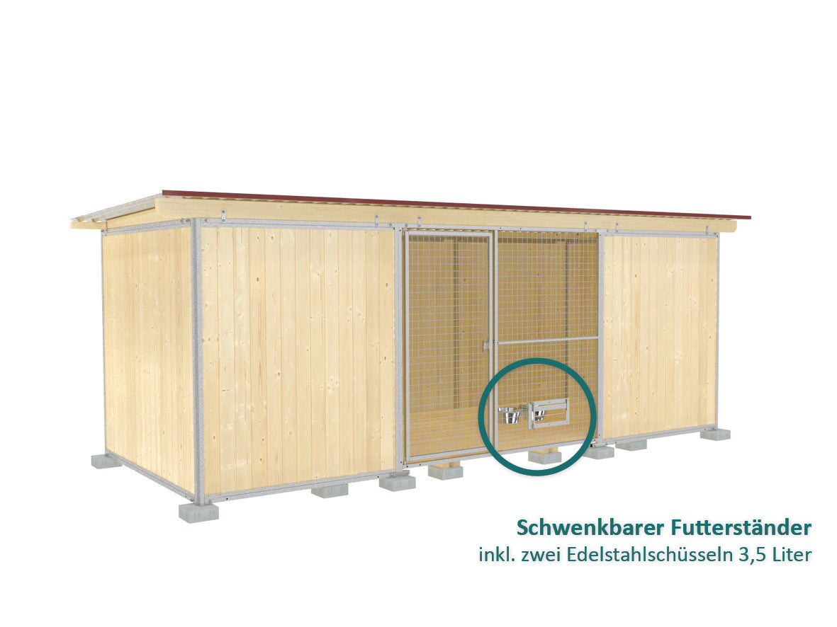 Hundezwinger mit Schwenkbarem Futterständer wodurch nicht in den Zwinger gegangen werden muss