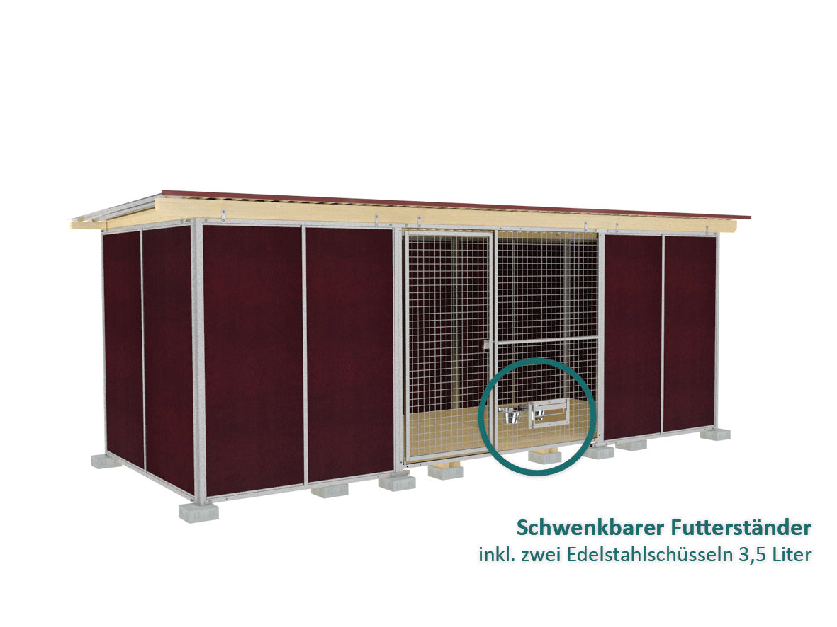 Vollschutz-Hundezwinger mit Wänden aus braunen Mehrschichtplatten, optional komplett verschließbar