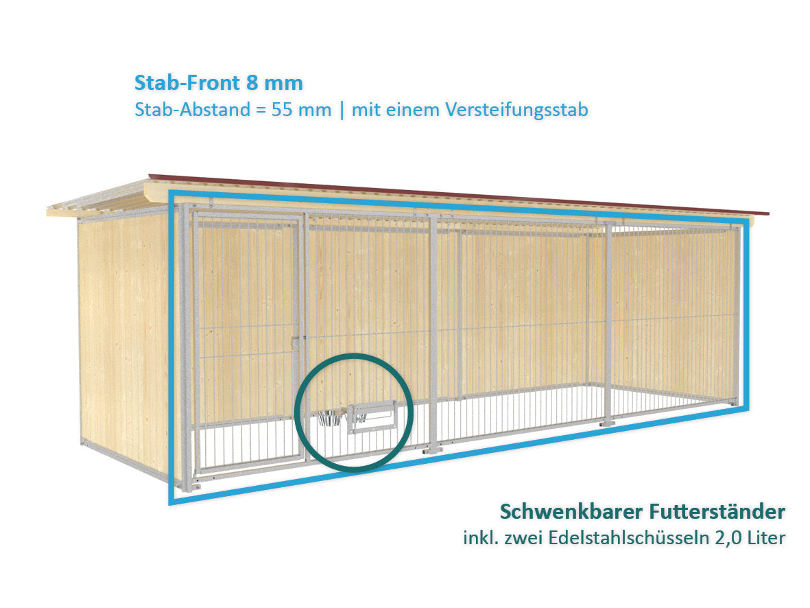 Montierter Hundezwinger mit Dach und Futterset geeignet für mehrere Hunde