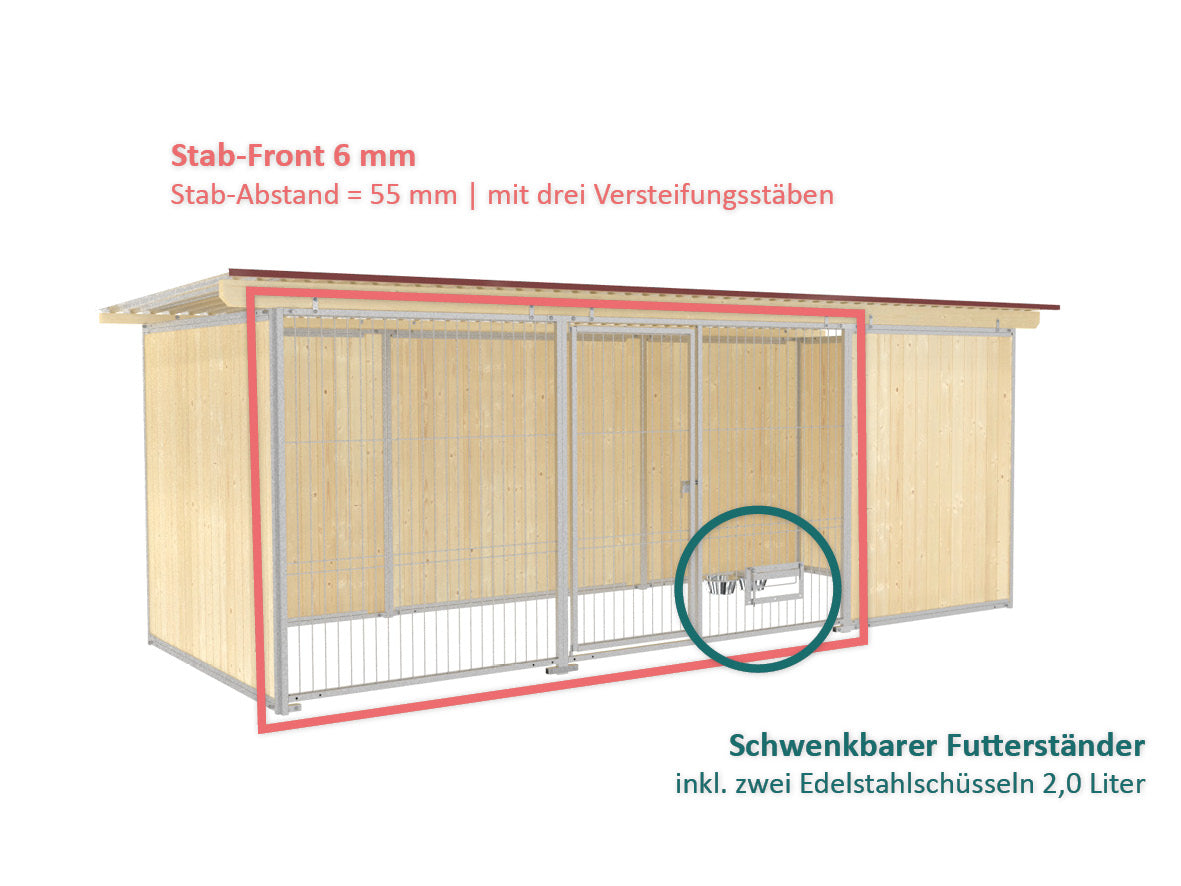 Holzhundezwinger aus Nut und Federbrettern aus Fichtenholz