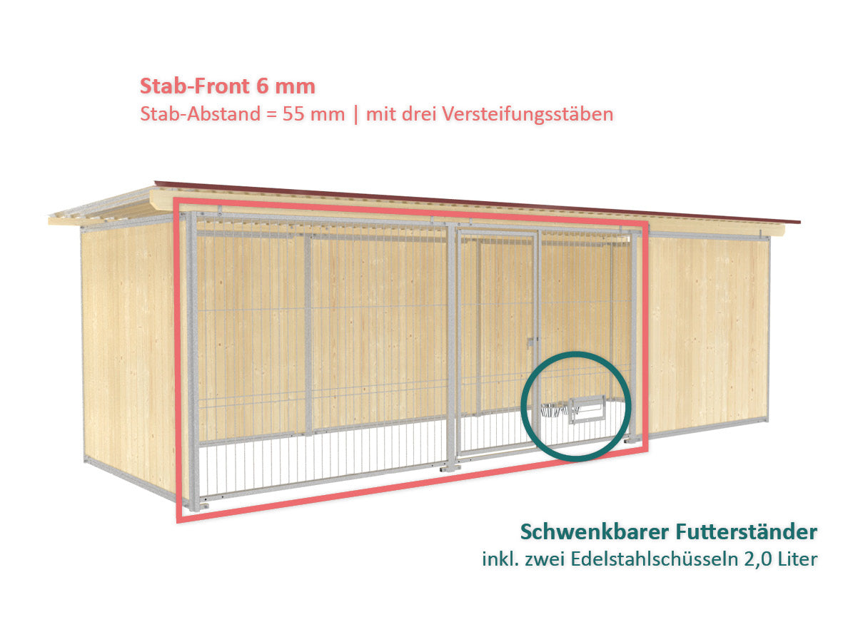 Hundezwinger mit abschließbarer Türe und Balken und Brettern aus Fichtenholz