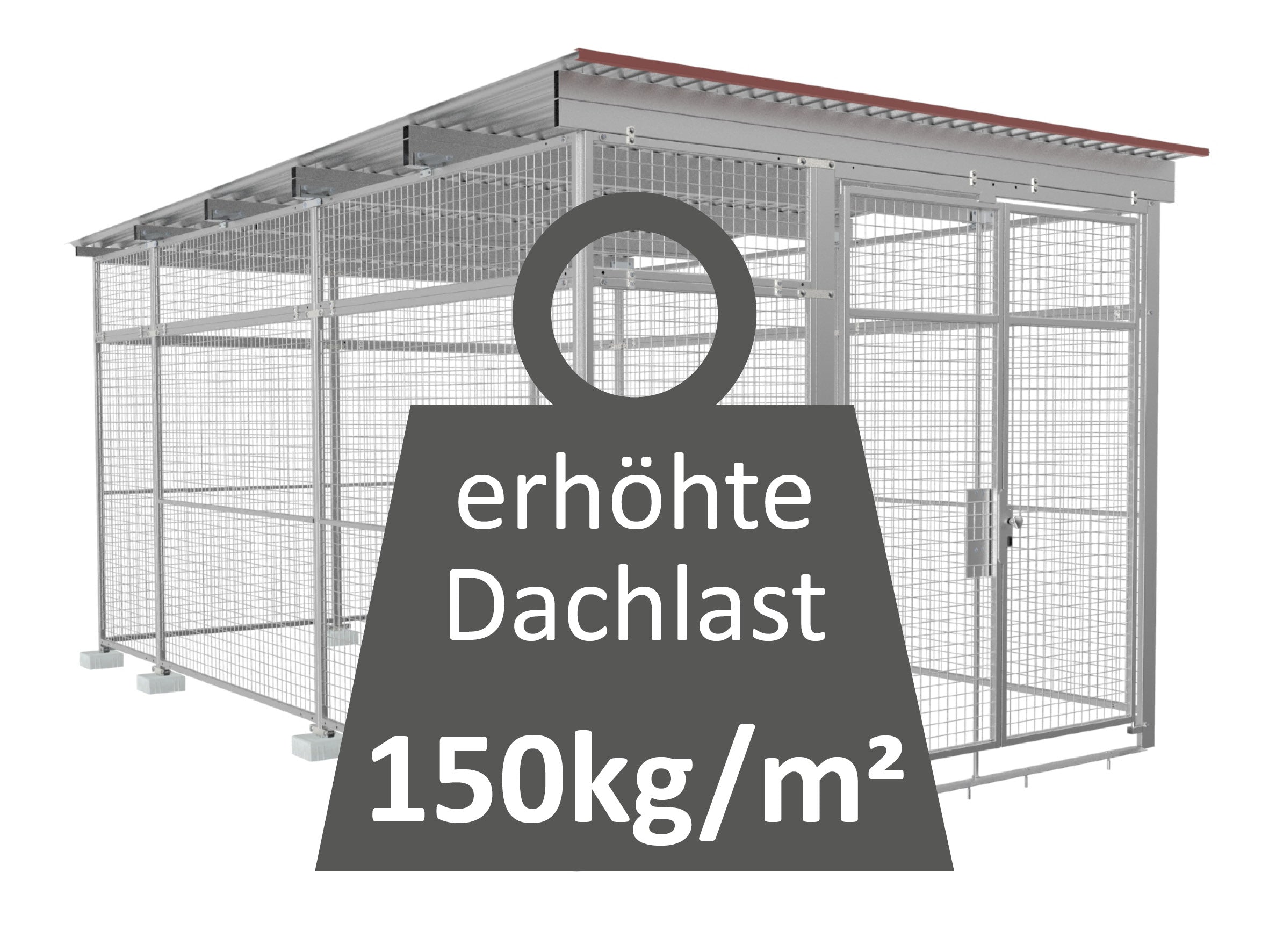 Gasflaschencontainer mit erhöhter Dachlast bestehend aus verzinkten Gitterelementen
