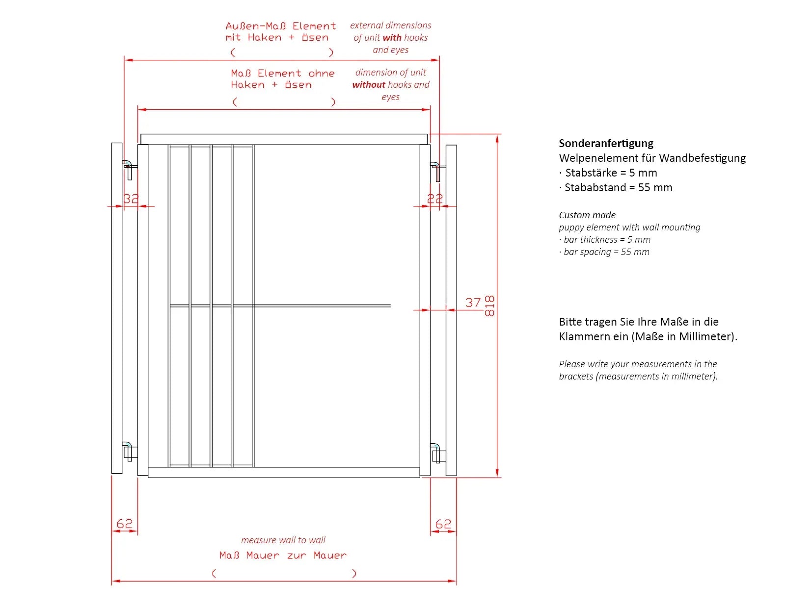 Zeichnung für Sonderanfertigungen eines Welpenelementes