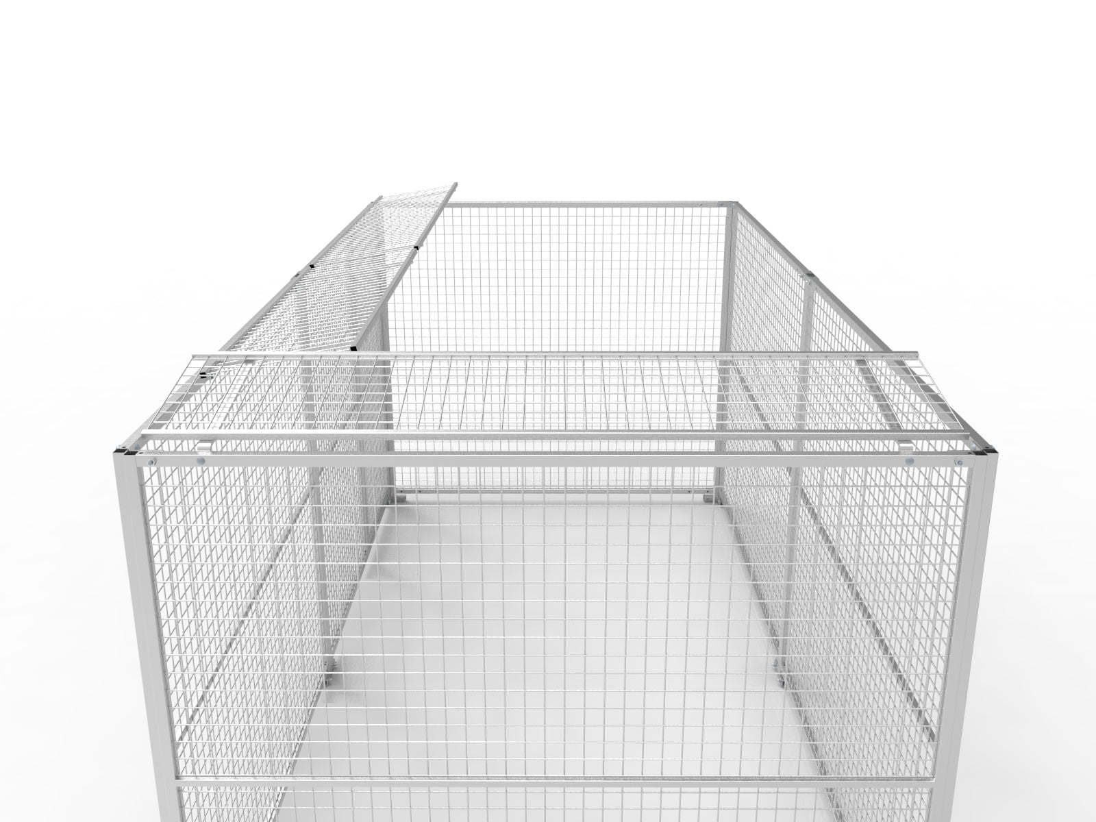 Sprungschürze angeschraubt an Gitterelementen von einem Hundeauslauf