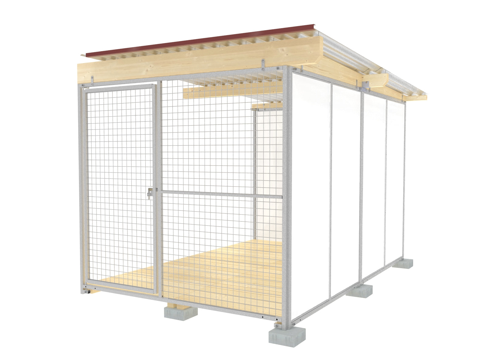 Hundezwinger-Abteil mit Holzböden aus Fichtenbretter