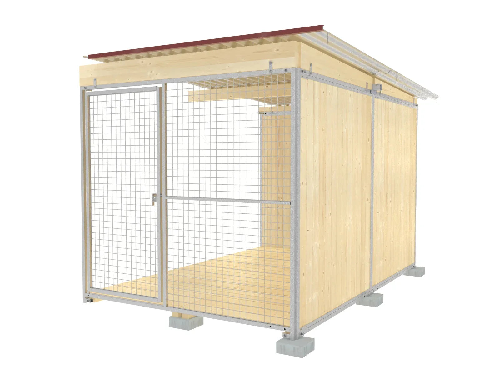Hundezwinger-Abteil zum Anbauen mit Wellblechdach und Holzböden