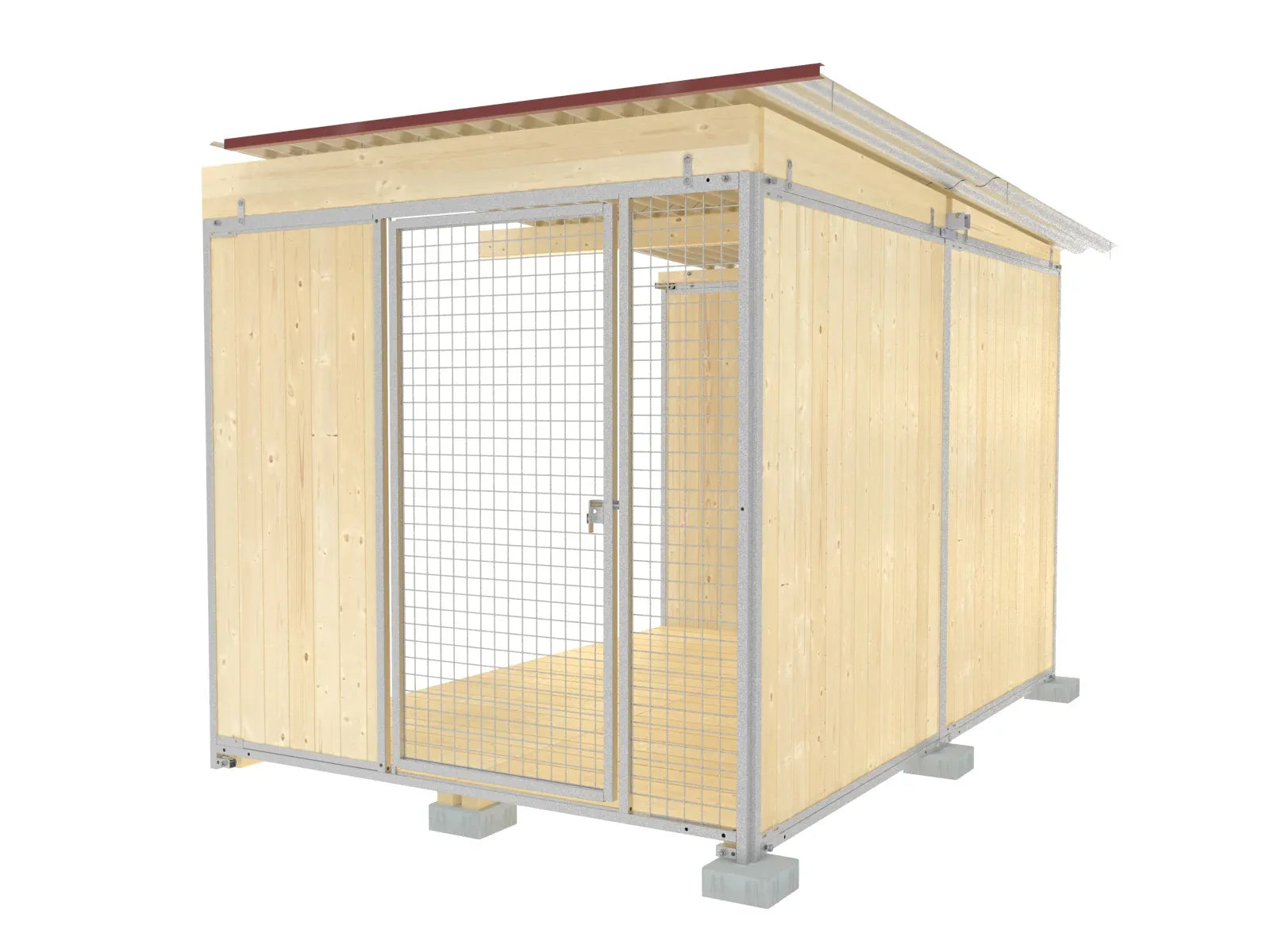 Hundezwinger-Abteil mit einer Gittertüre nach innen öffnend