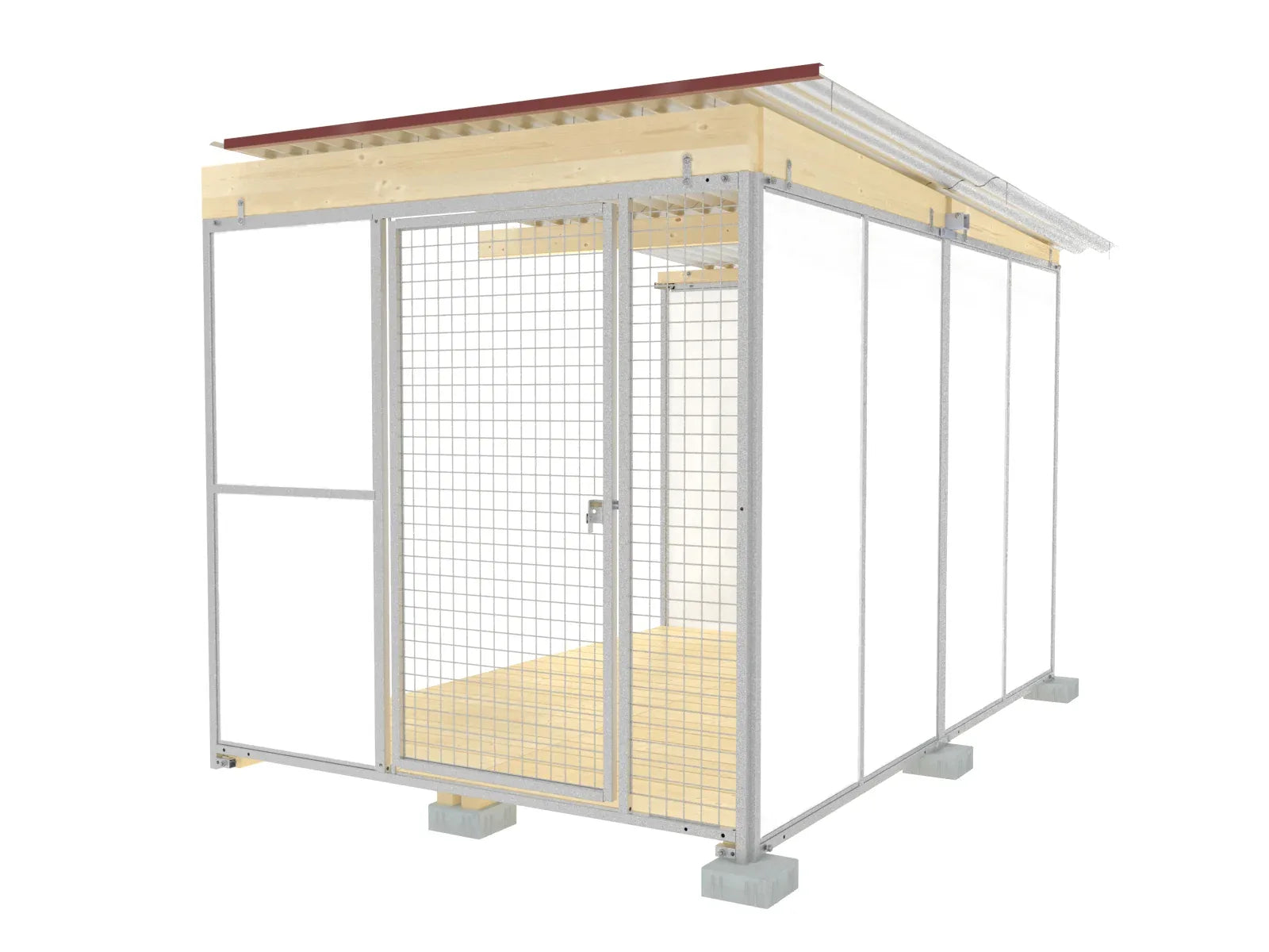 Hundezwinger-Abteil mit Wellblechdach und Fundamentsteinen