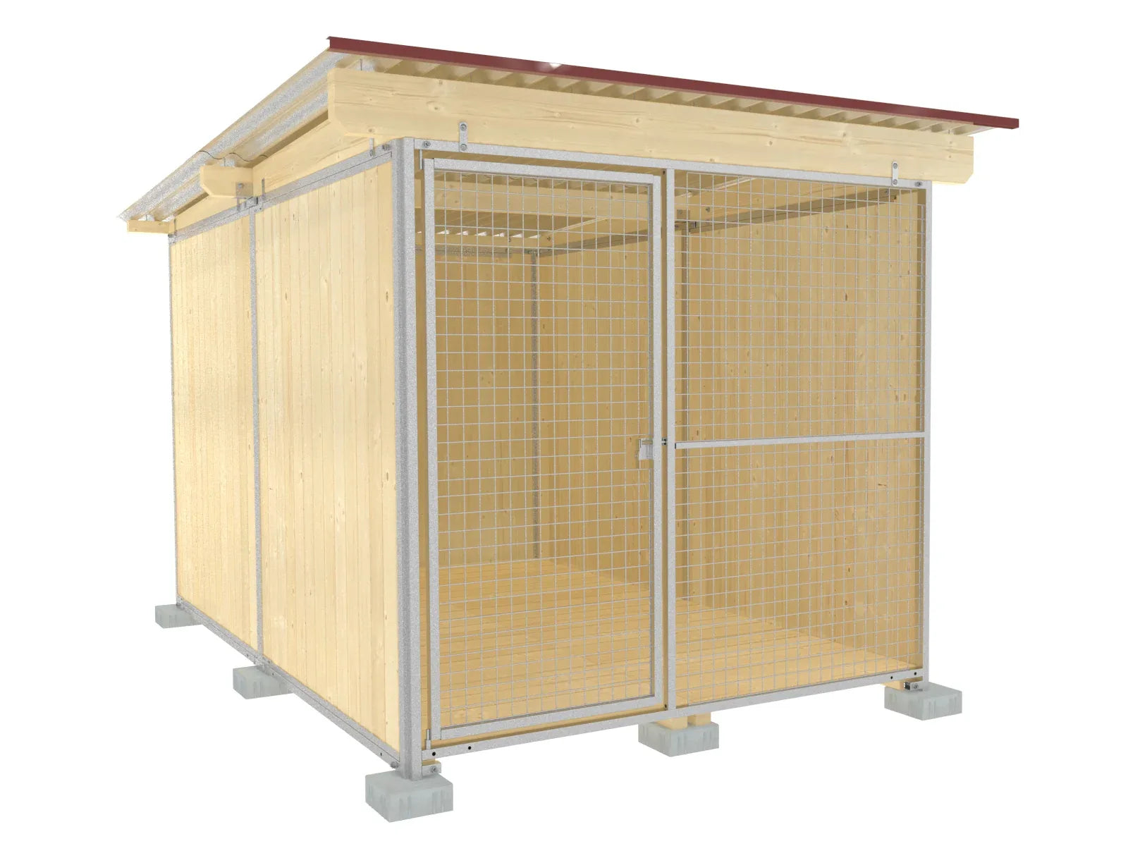 Hundezwinger Tiefbau Gitterfront 4 x 2 m mit Dach und Holzboden