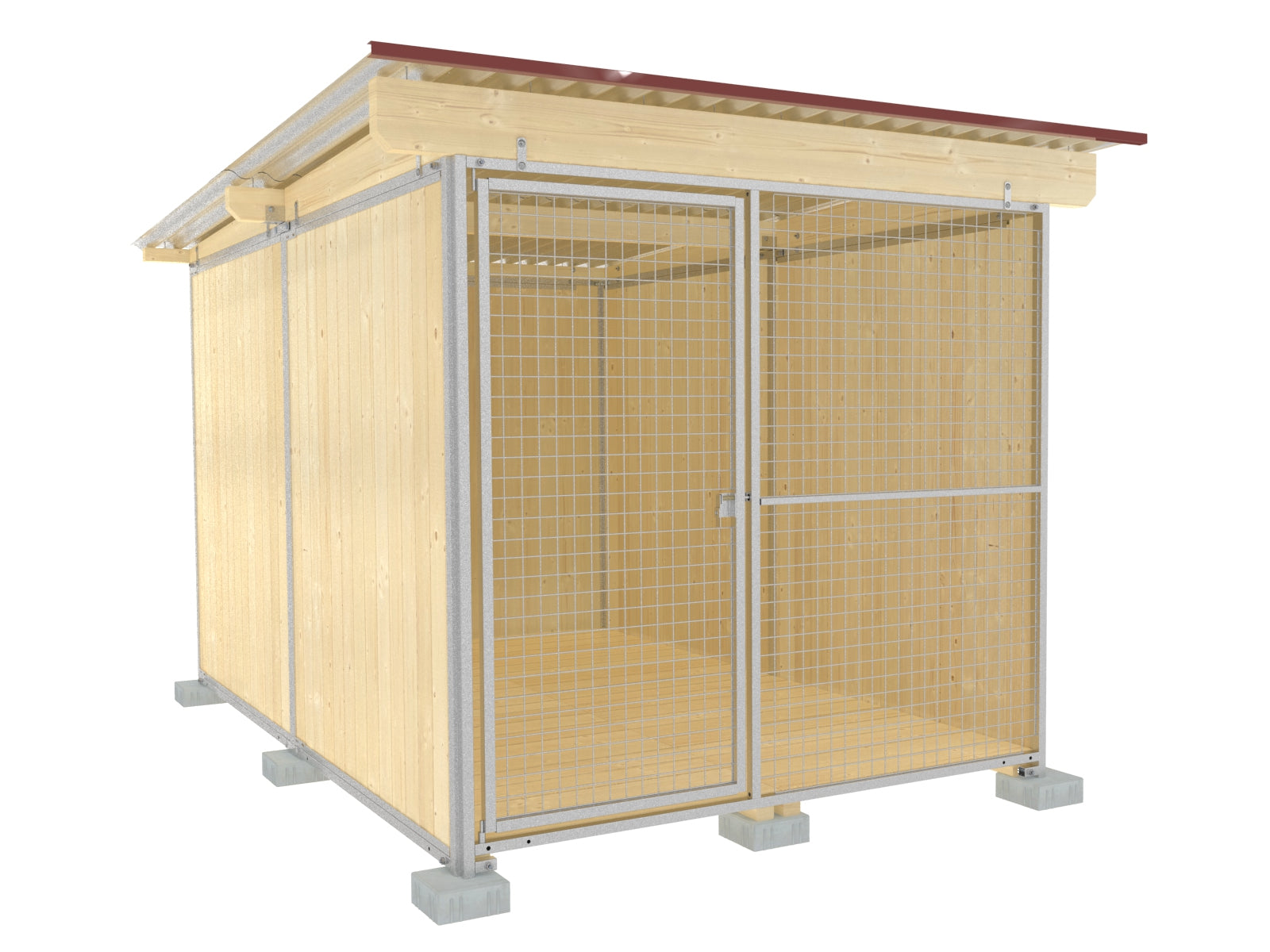 Hundezwinger Tiefbau Gitterfront 4 x 2 m mit Dach und Holzboden