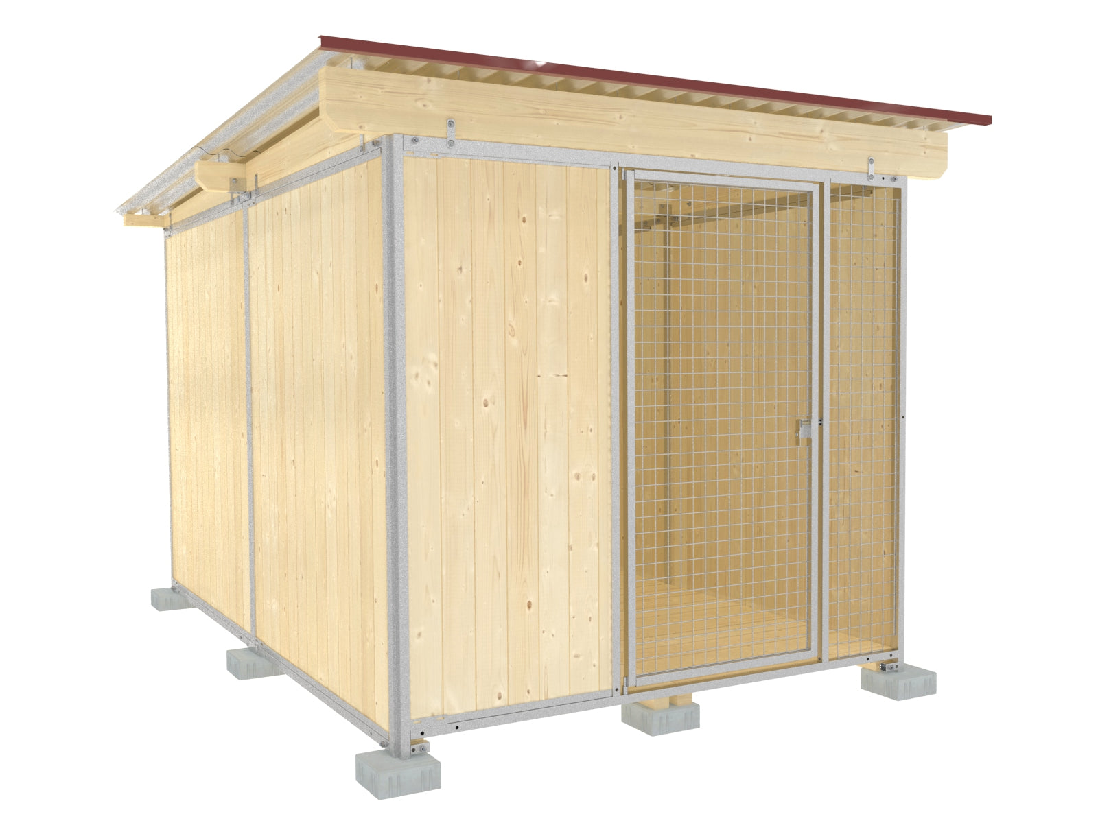 Hundezwinger Tiefbau Vollschutz 3 x 2 m mit Dach und Holzboden