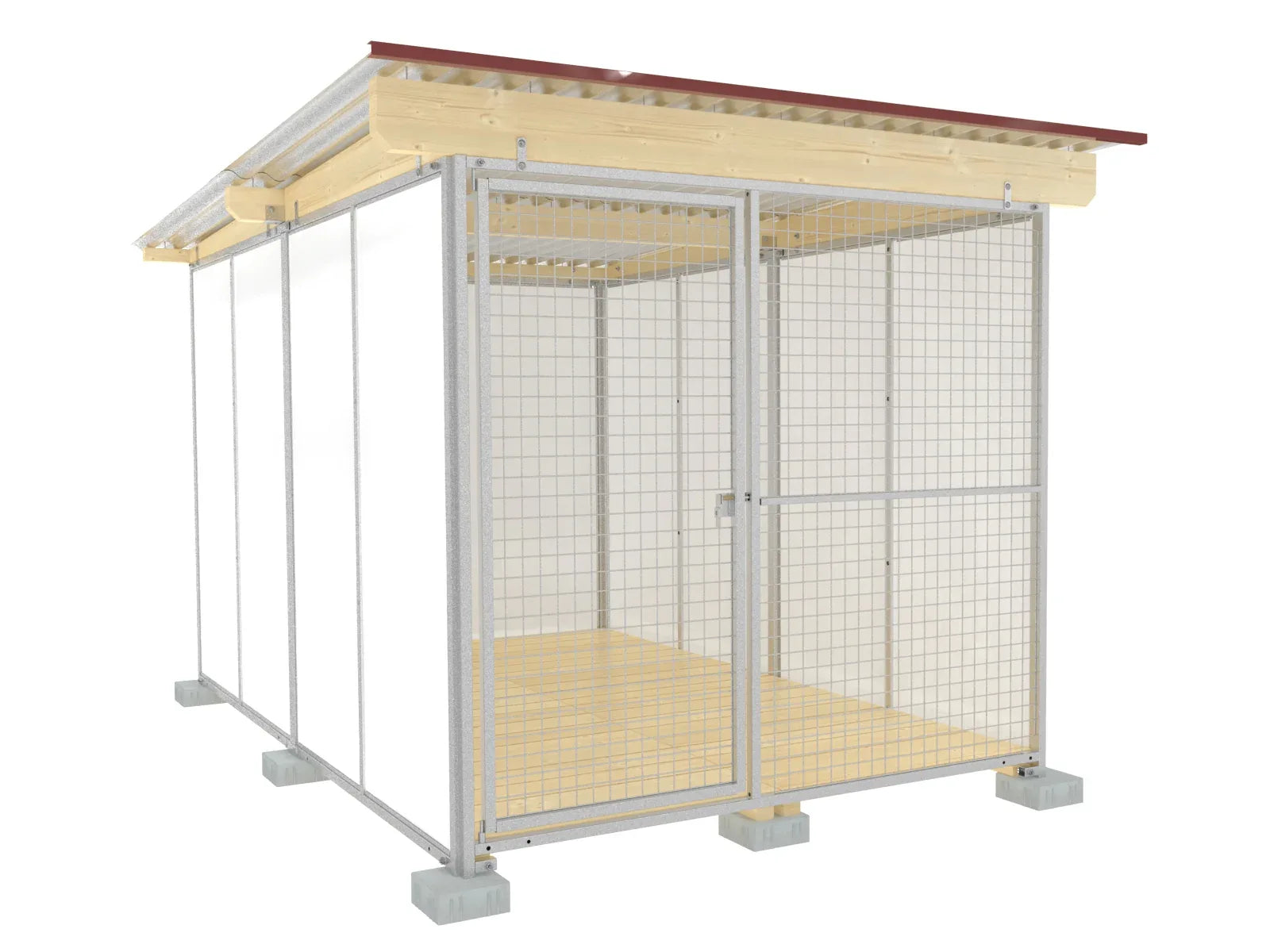 Europa-Hundezwinger 3 x 2 m mit Gitterfront, Dach und Holzboden