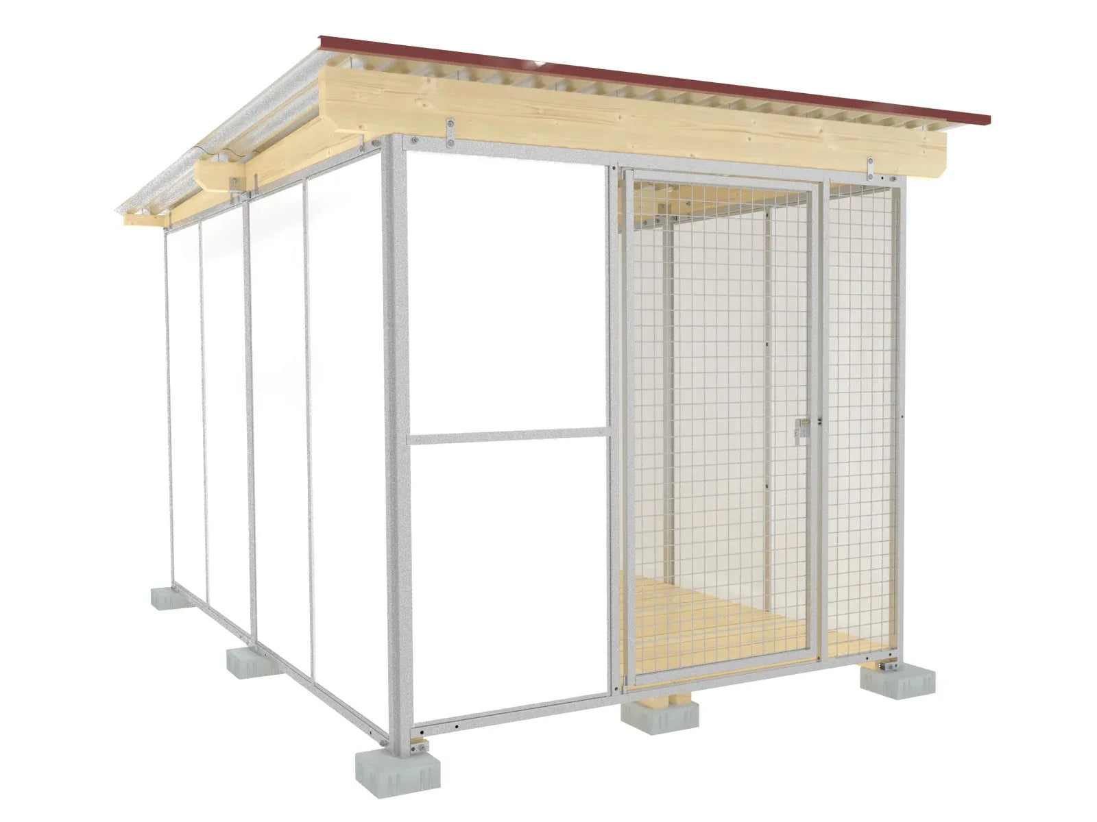 Europa-Hundezwinger 3 x 2 m Vollschutz mit Gitterfront, Dach und Holzboden