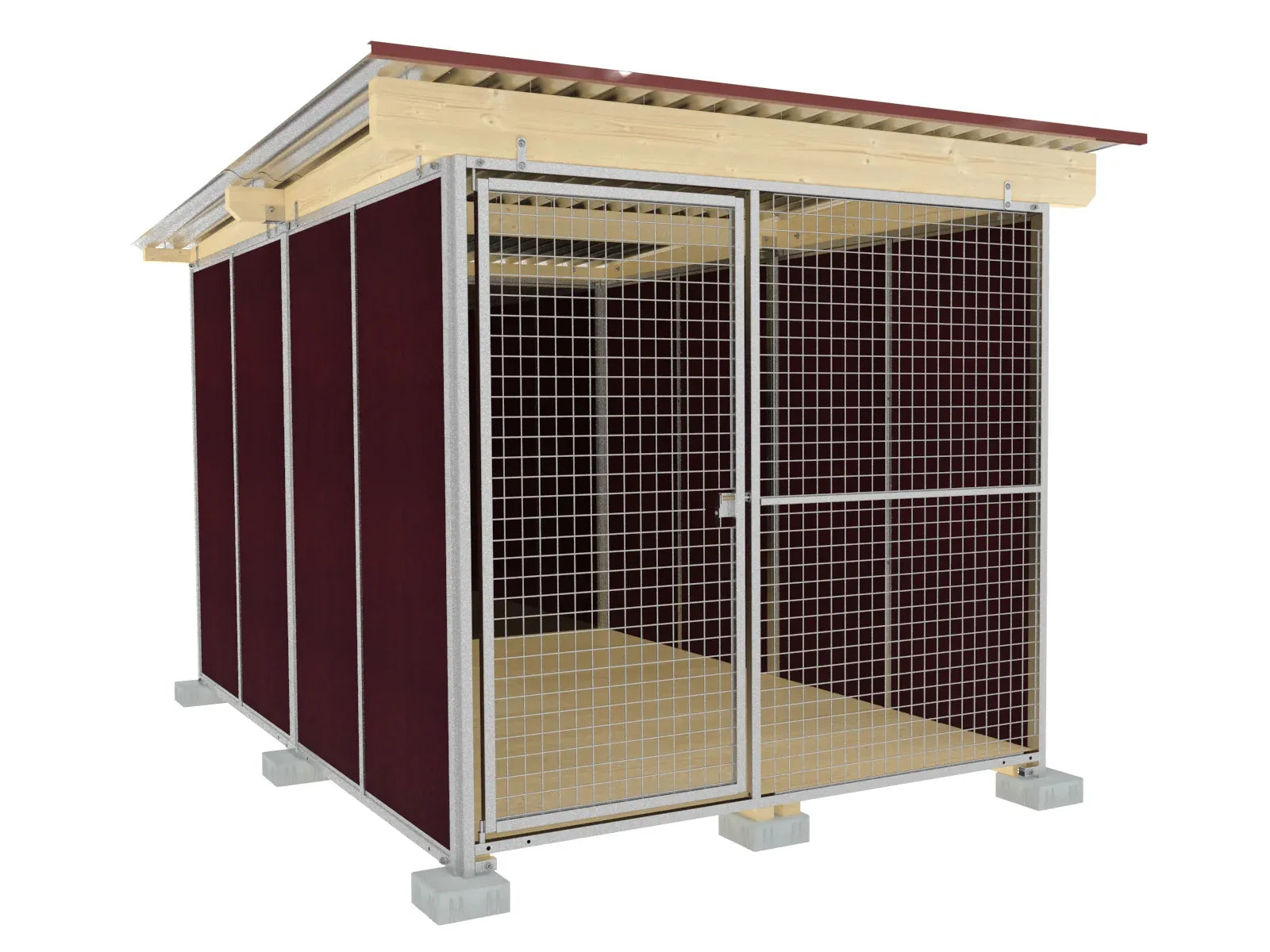 Nato-Hundezwinger Tiefbau 4 x 2 m mit Gitterfront, Dach und Holzboden