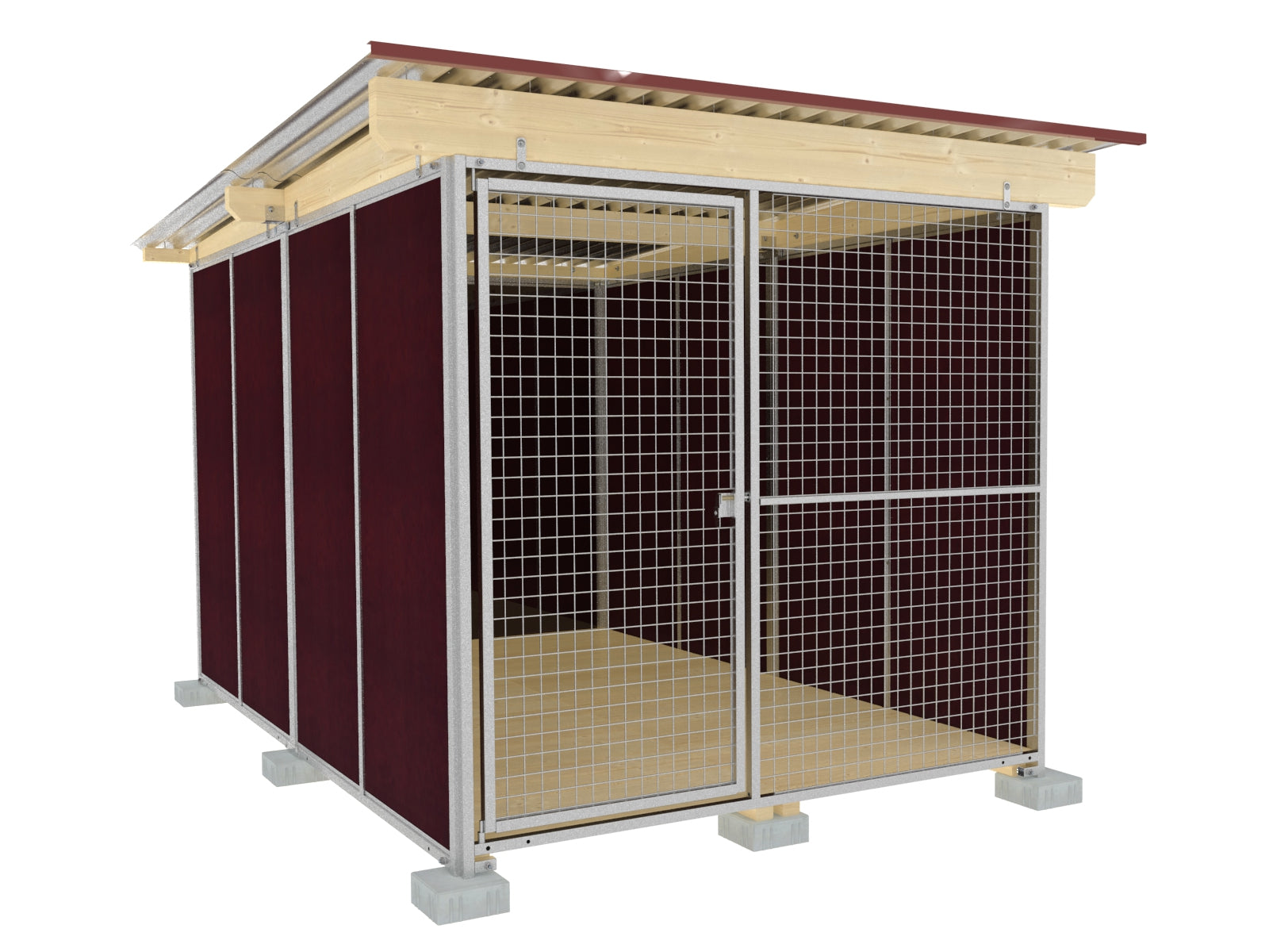 Nato-Hundezwinger Tiefbau 4 x 2 m mit Gitterfront, Dach und Holzboden