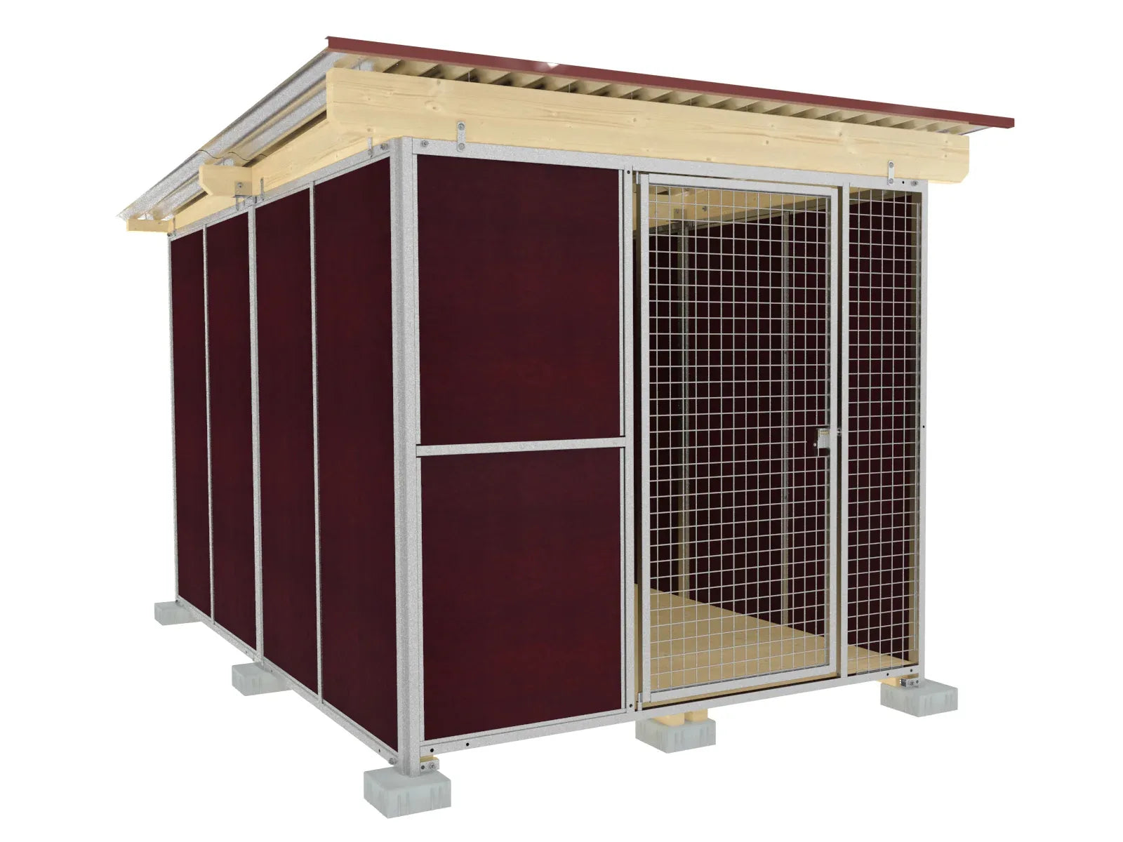 Nato-Hundezwinger Tiefbau Vollschutz 4 x 2 m mit Gitterfront, Dach und Holzboden