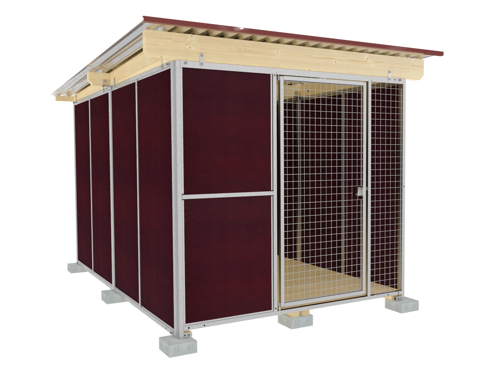 Nato-Hundezwinger Tiefbau Vollschutz 4 x 2 m mit Gitterfront, Dach und Holzboden