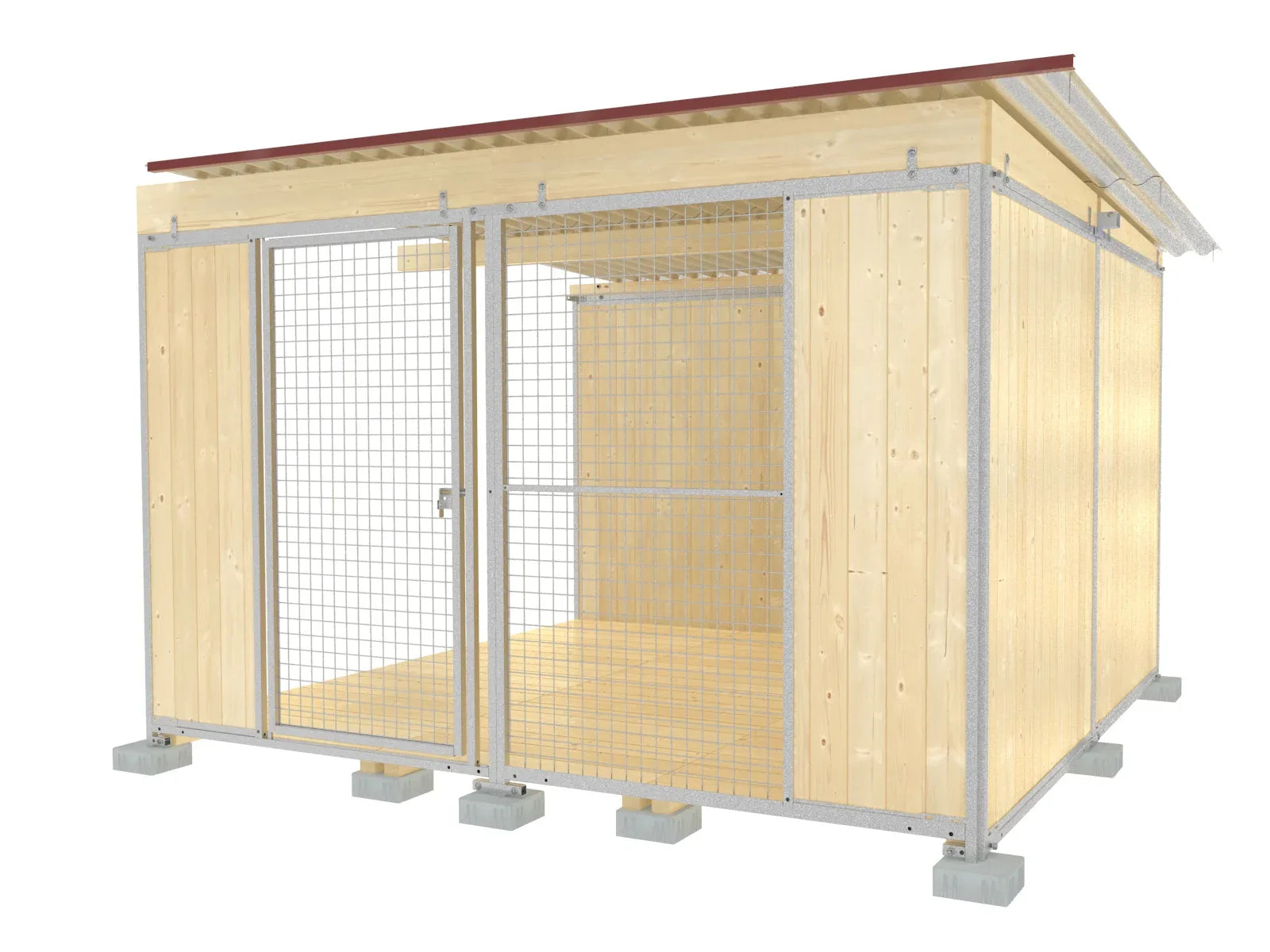 Holzhundezwinger mit Wänden und Boden aus naturbelassenem Fichtenholz