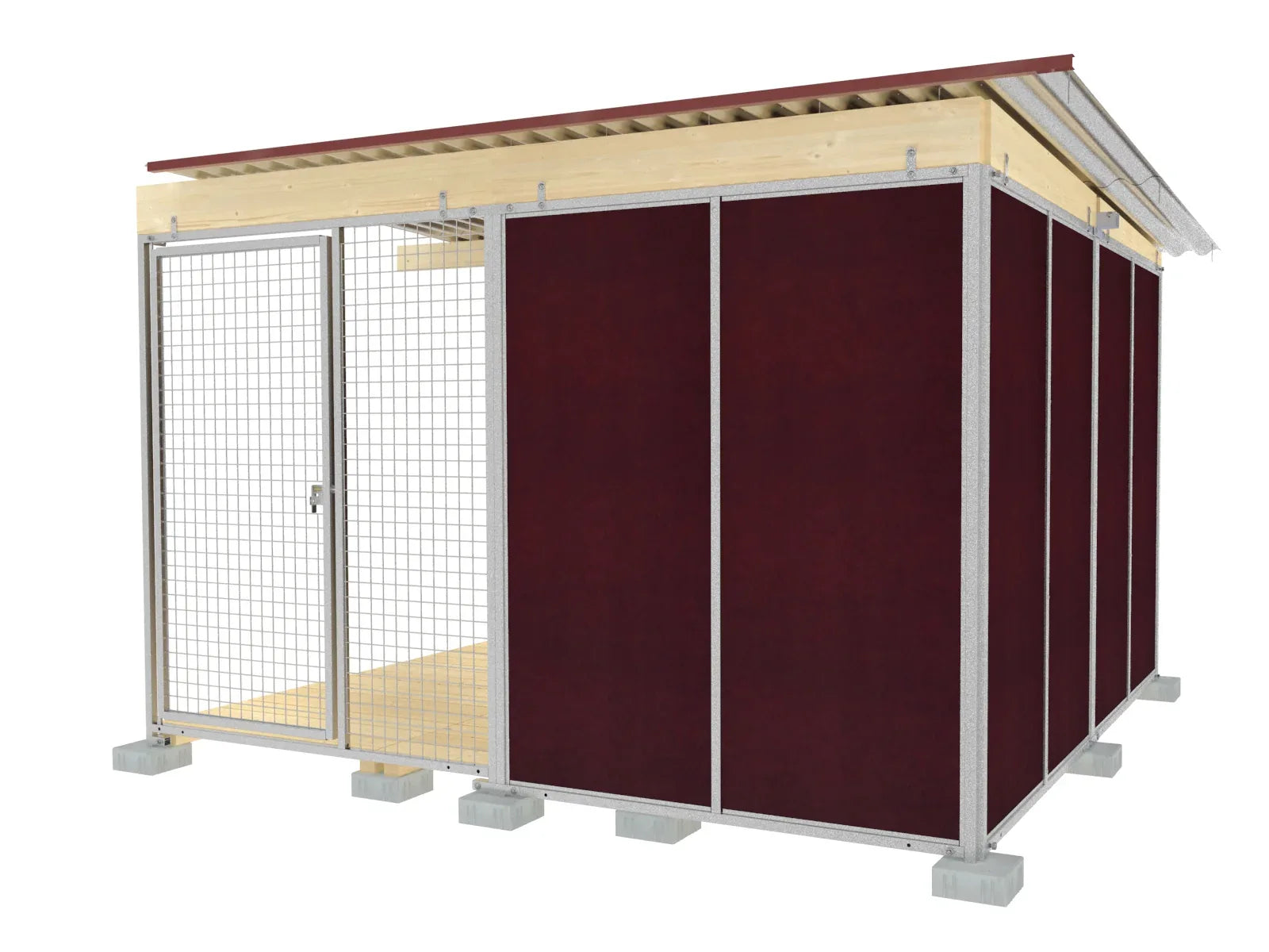 Hundezwingerabteil mit Holzboden aus hellem Fichtenholz, zum Anbau an einen bestehenden Zwinger