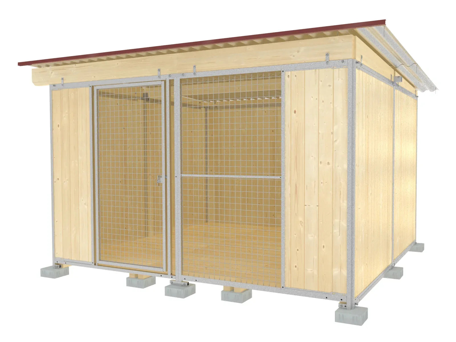 Holzhundezwinger mit Türe nach innen öffnend, Türbreite 80 cm