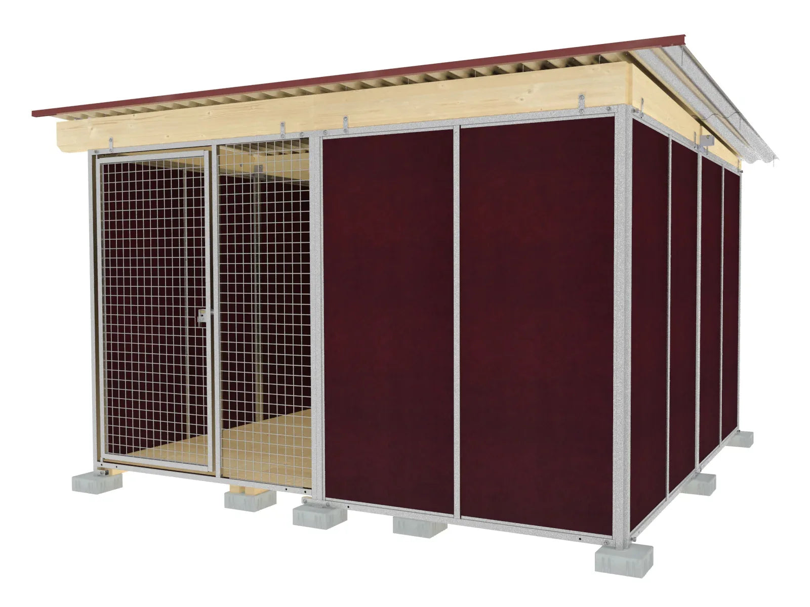 Anfangsabteil mit Windgeschützter Ecke für eine Reihenanlage für Hundezwinger