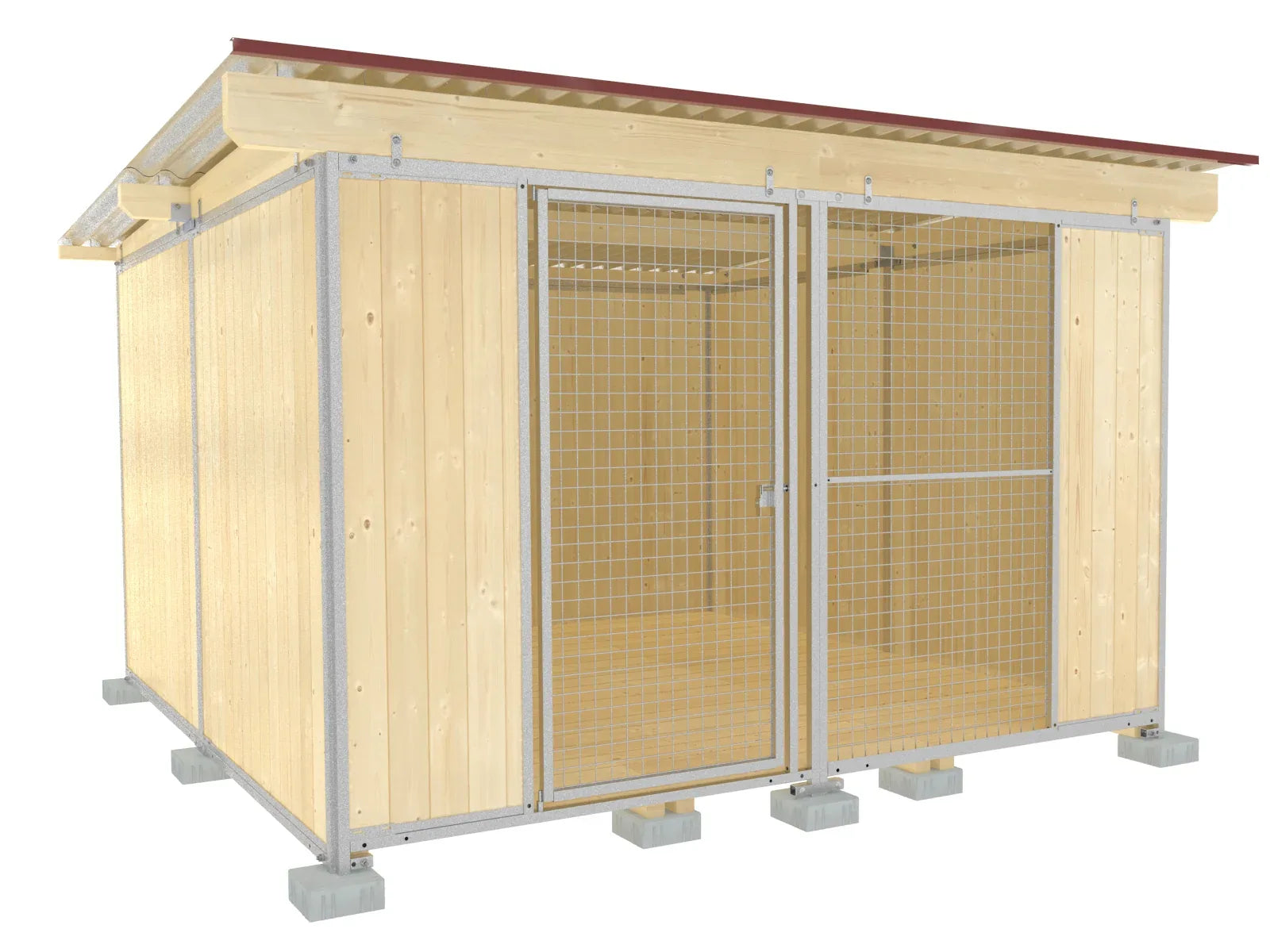 Classic-Zwinger Vollschutz 3 x 3 m Tiefbau mit Dach und Holzboden