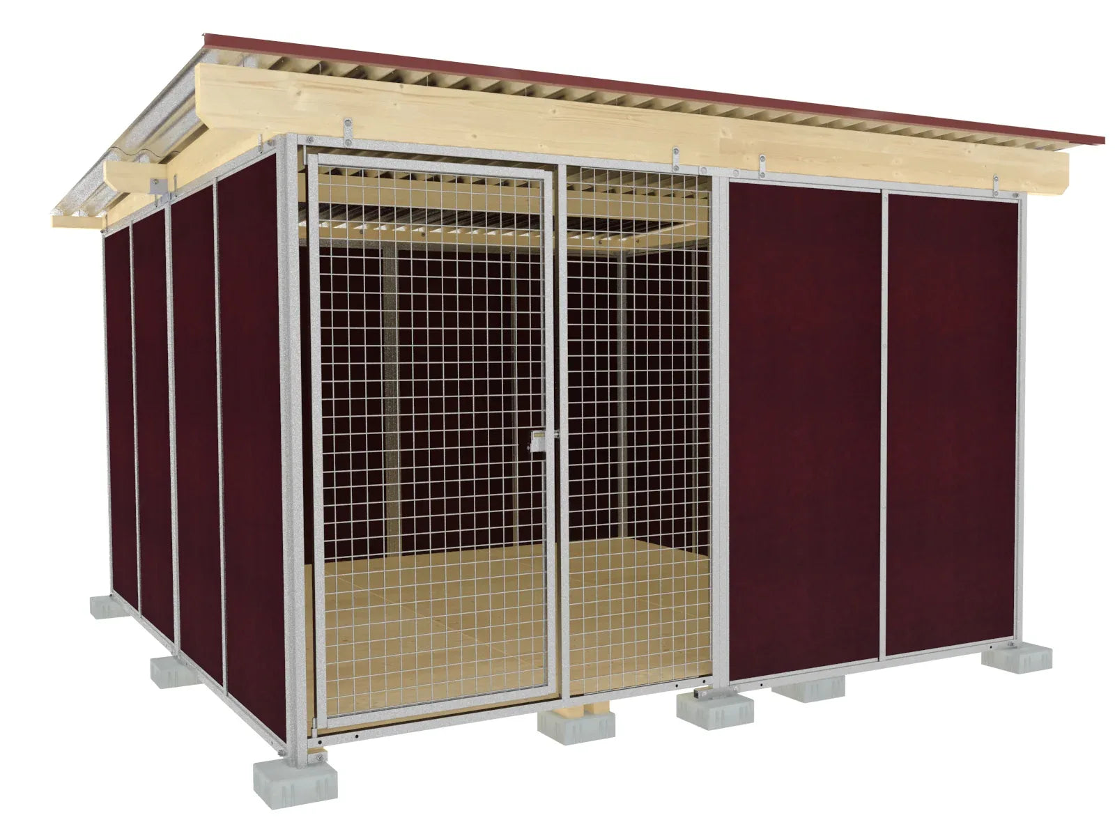 Nato-Hundezwinger Tiefbau 4 x 2 m mit Schutzecke, Gitterfront, Dach und Holzboden