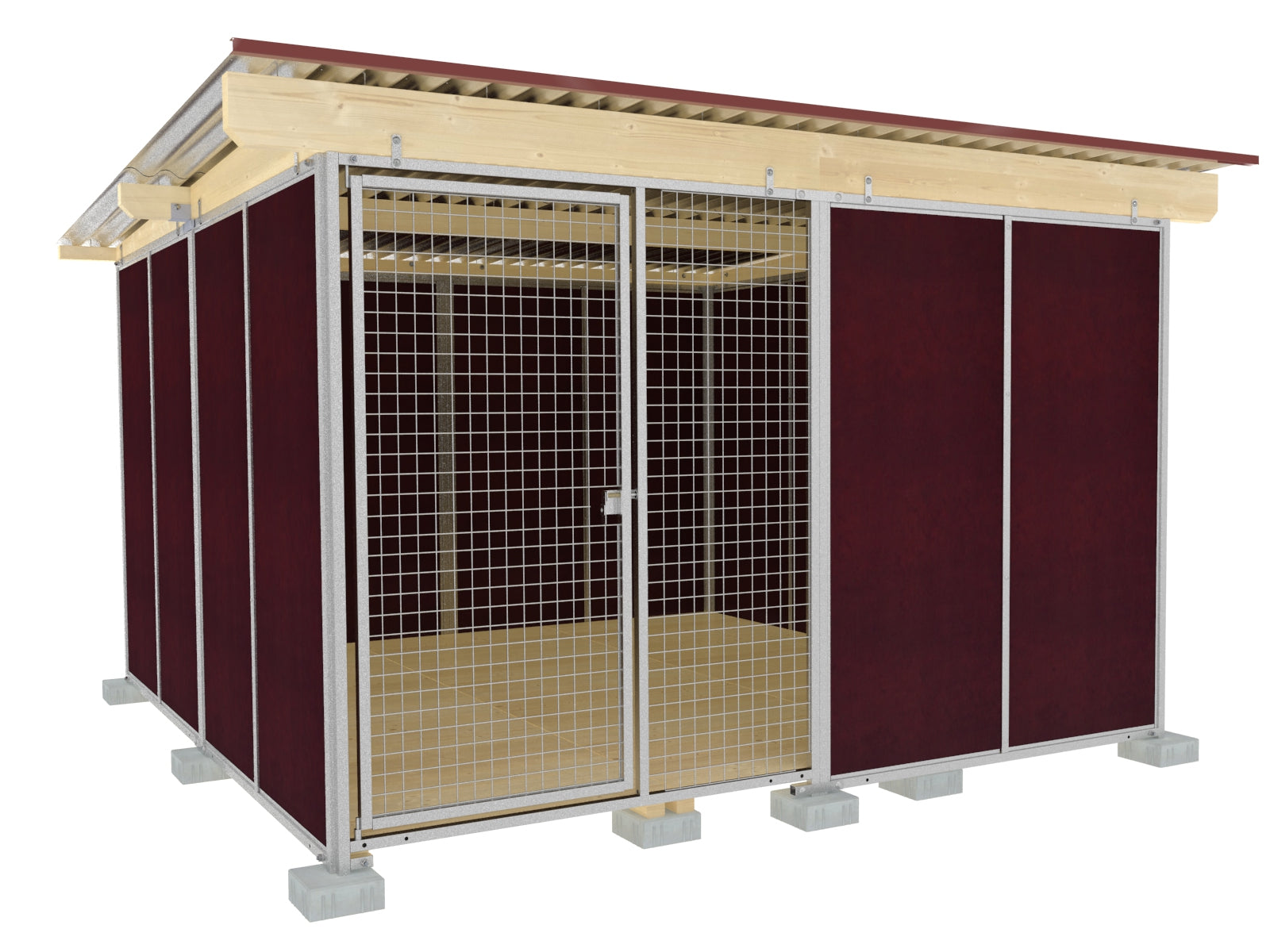 Nato-Hundezwinger Tiefbau 4 x 2 m mit Schutzecke, Gitterfront, Dach und Holzboden