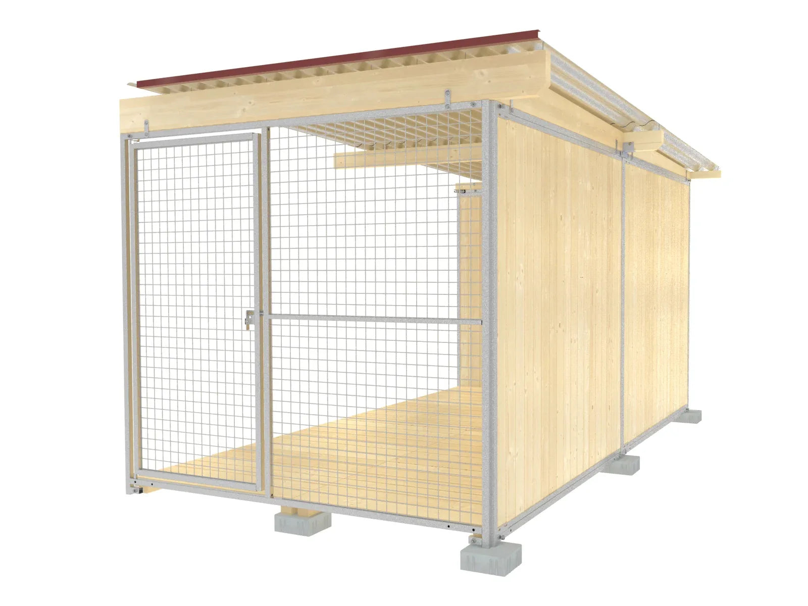 Abschluss-Hundezwinger mit Gitter-Elementen und Holzwänden
