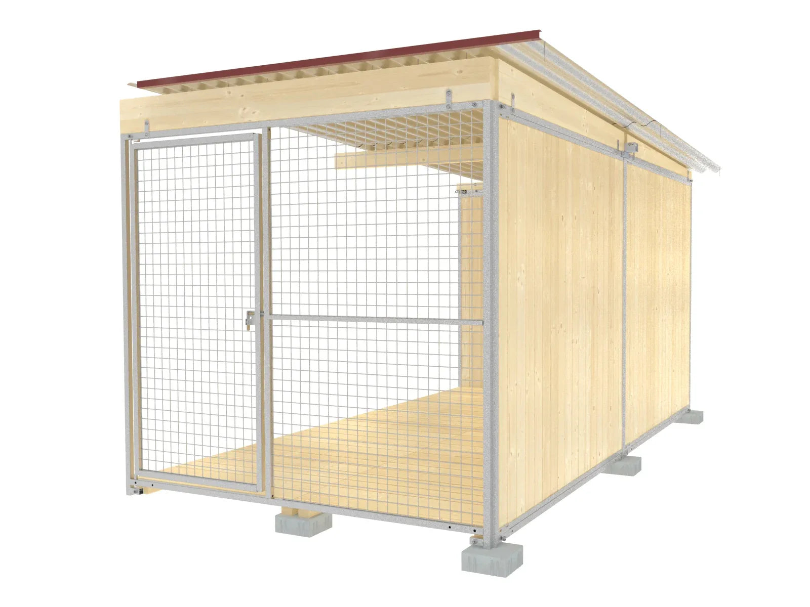 Hundezwinger-Abteil zum Anbauen mit Wellblechdach und Holzböden