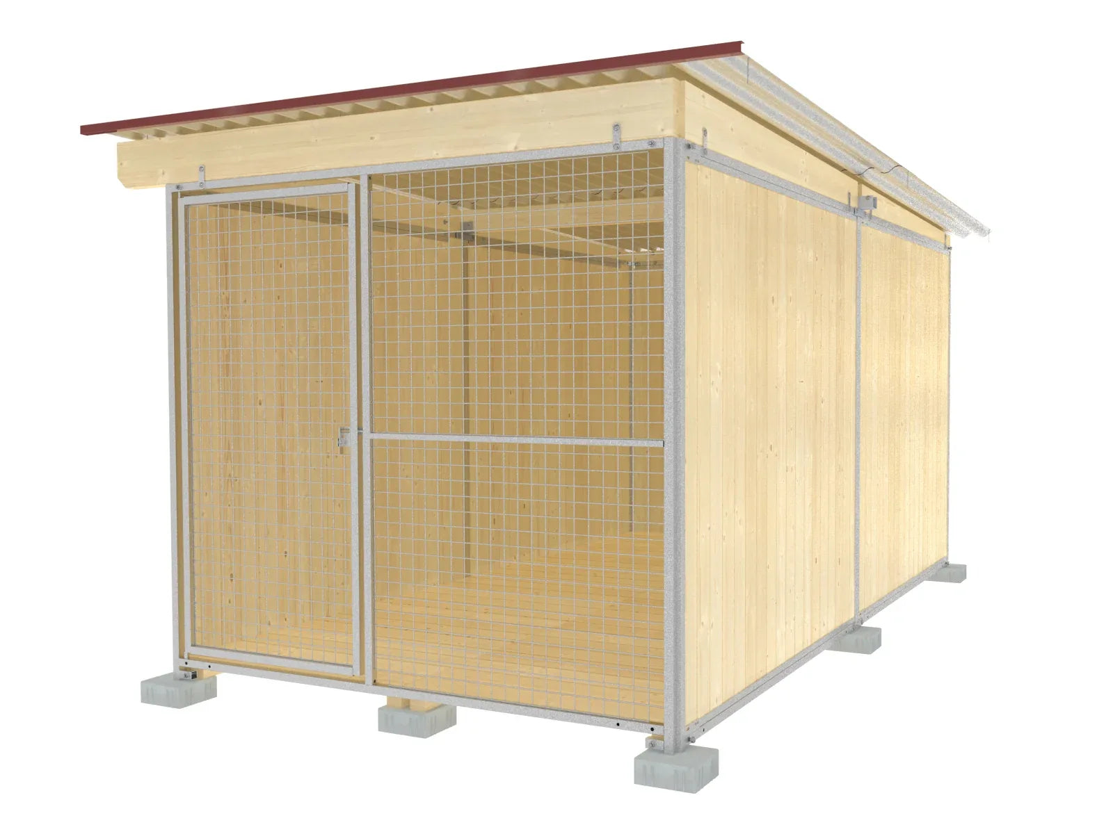 Hundezwinger 4 Meter tief für Reihenanlagen Wände aus Fichtenholz