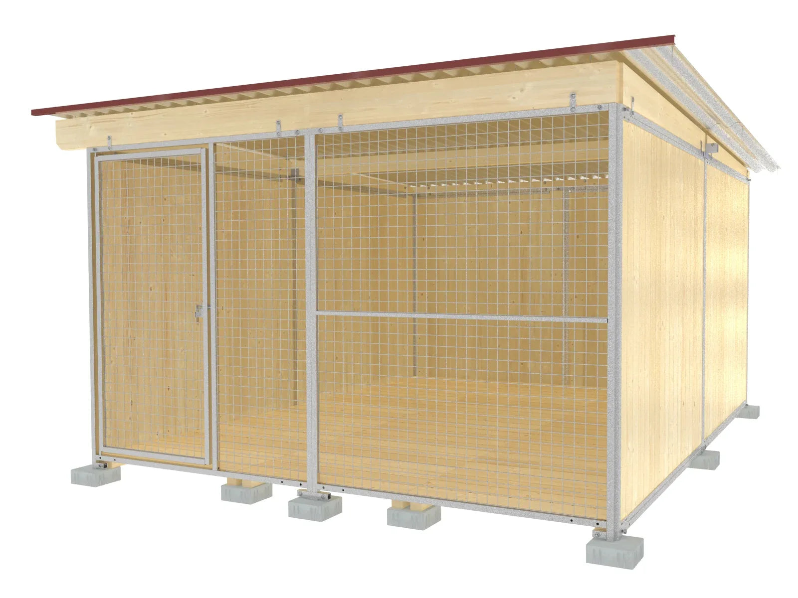 Frei stehender Hundezwinger aus Metall und Holz für mehrere Hunde