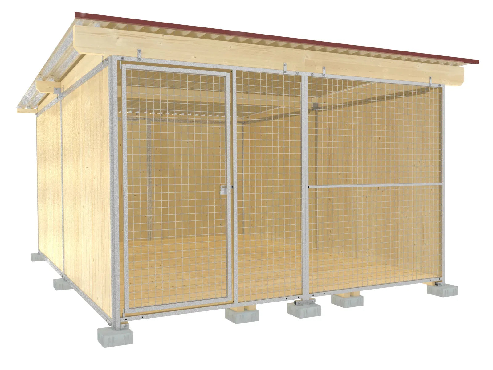 4 Meter tiefer Hundezwinger aus Holzwänden verstärkt mit einem verzinktem Stahlrahmen