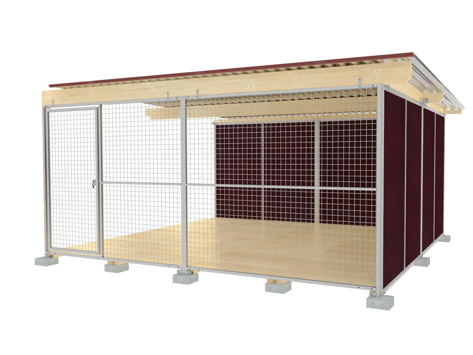 Hundezwinger mit Wänden aus braunen Mehrschichtplatten auch Betonplanplatten genannt