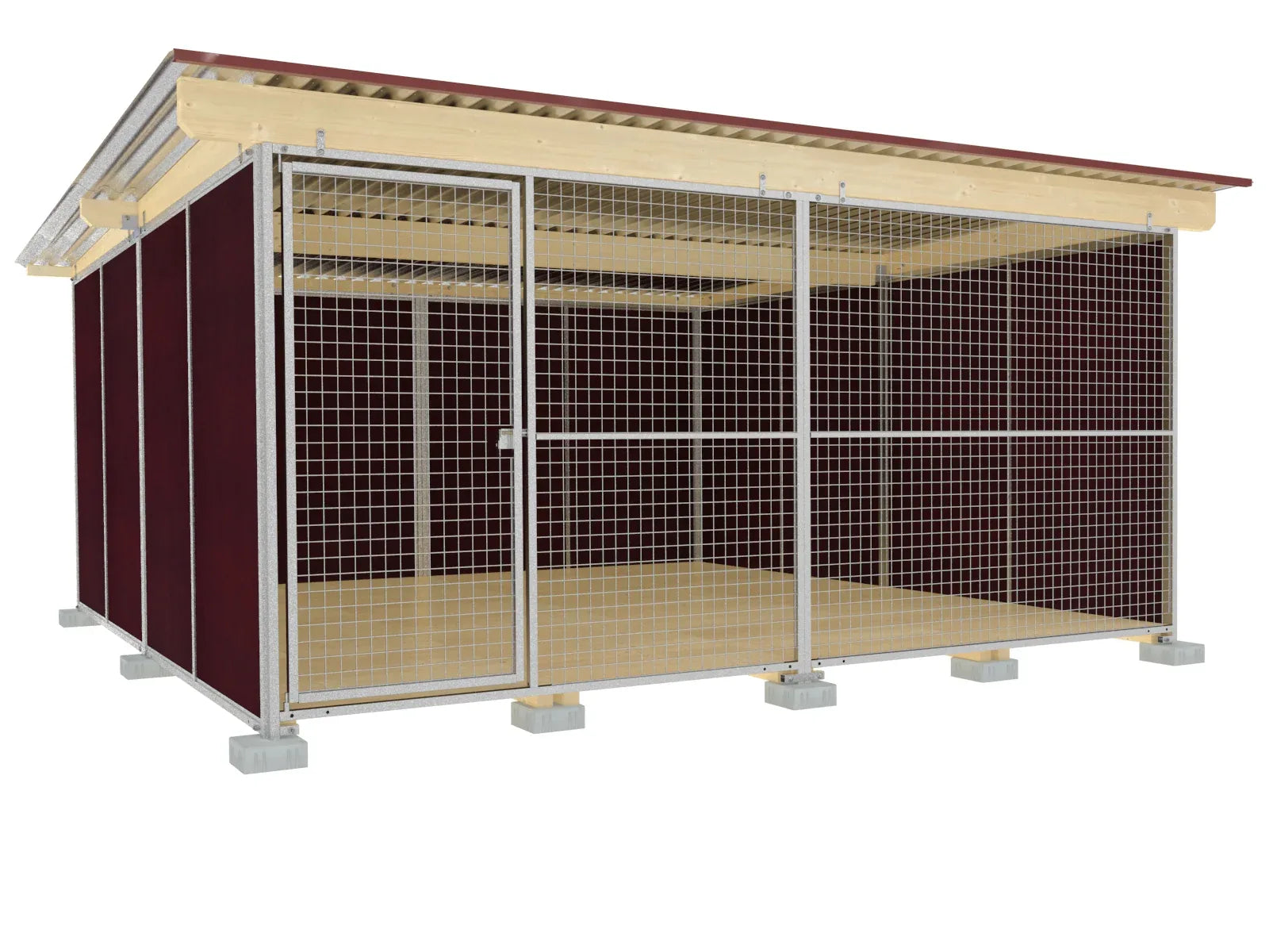 Nato-Hundezwinger Tiefbau 4 x 4 m mit Gitterfront, Dach und Holzboden