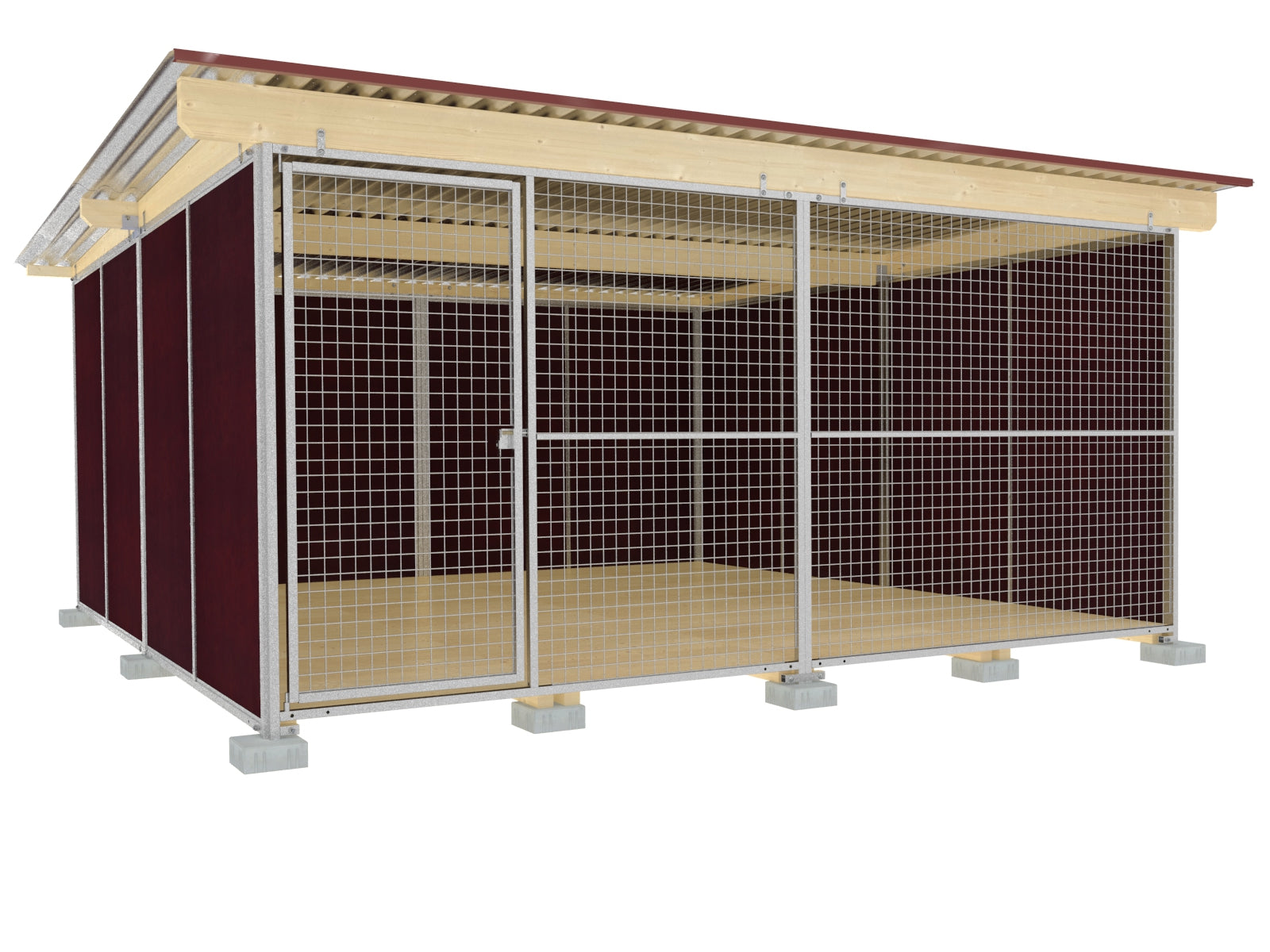 Nato-Hundezwinger Tiefbau 4 x 4 m mit Gitterfront, Dach und Holzboden