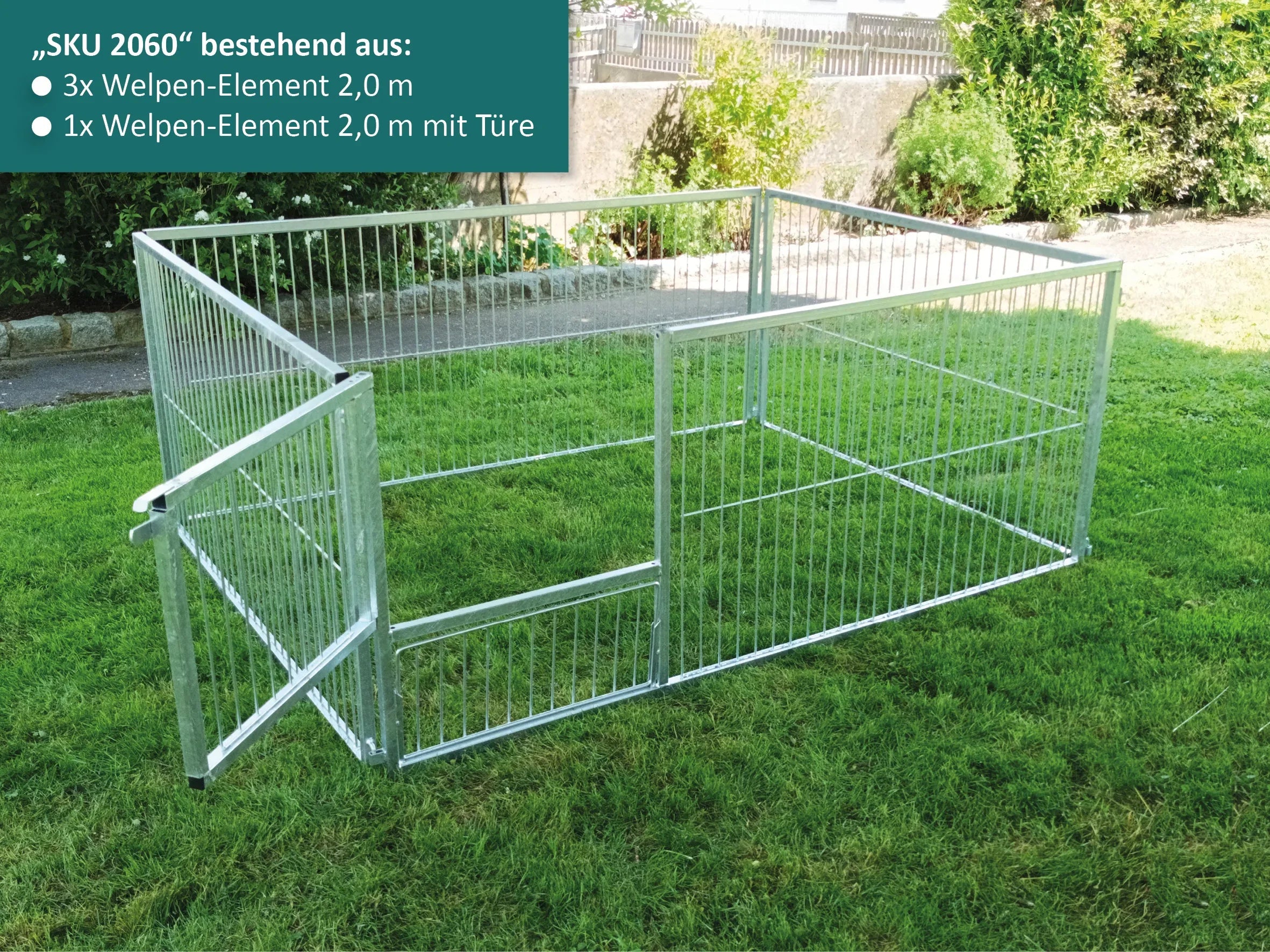 Welpen-Auslauf aufgebaut als Rechteck mit 82 cm hohen Elementen