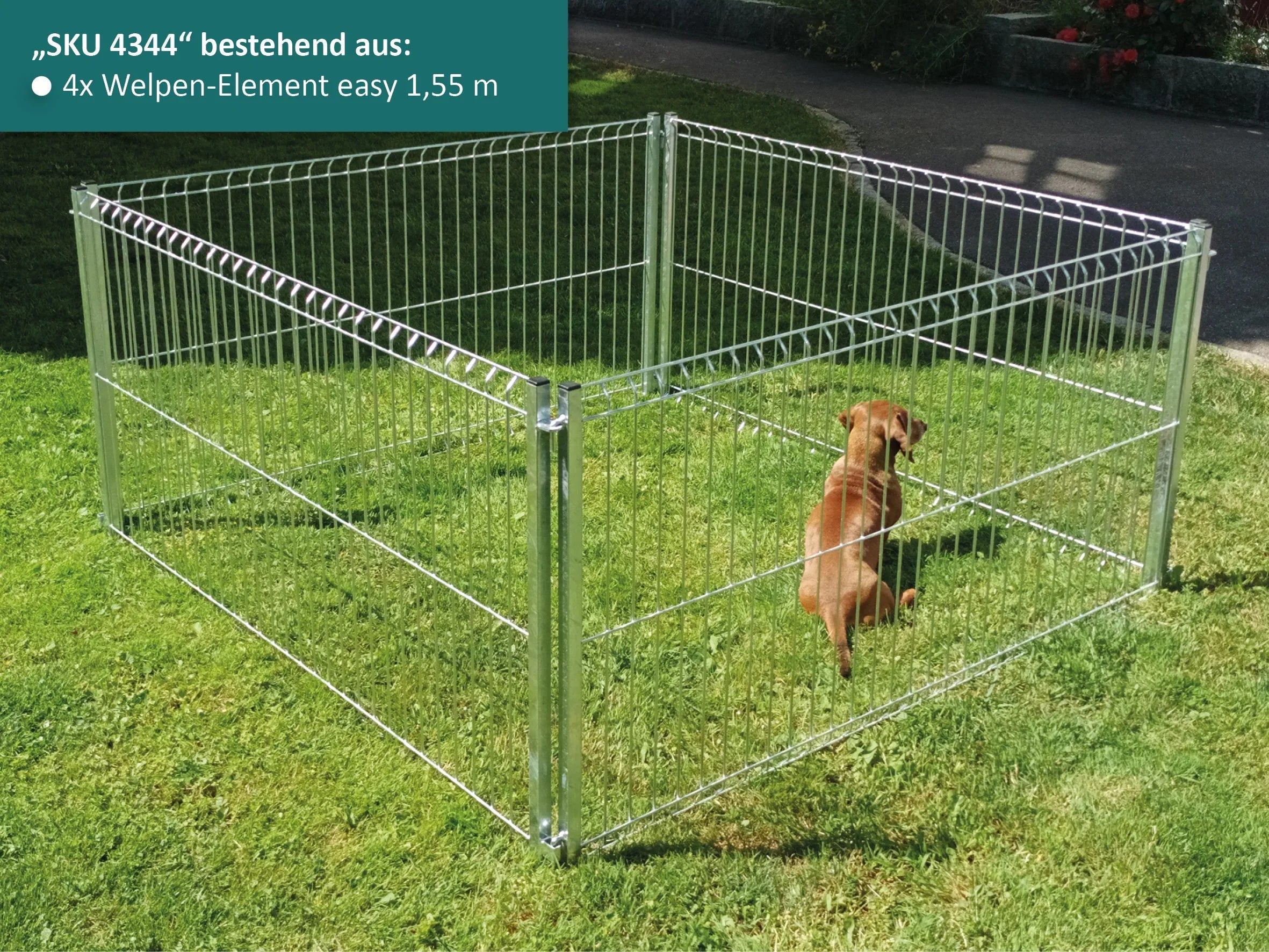 Welpenauslauf aus verzinkten Stabelementen