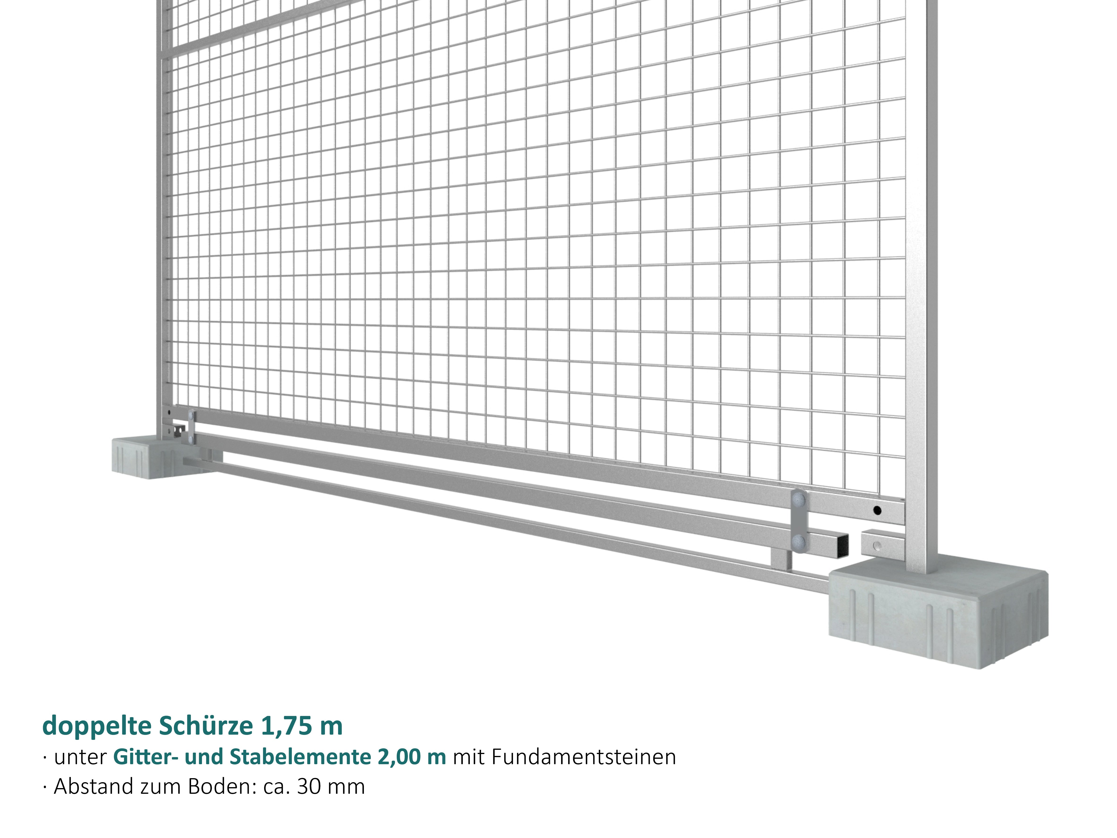 Feuerverzinkte Doppel-Schürze für Gitter- und Stabelement mit Fundamentsteine
