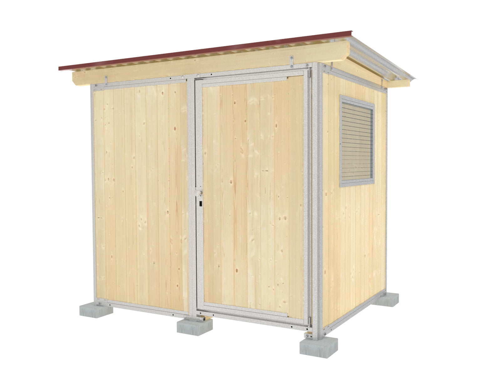 Geräteschuppen mit Dach aus Wellblech und Wänden aus naturbelassenen Fichtenholz