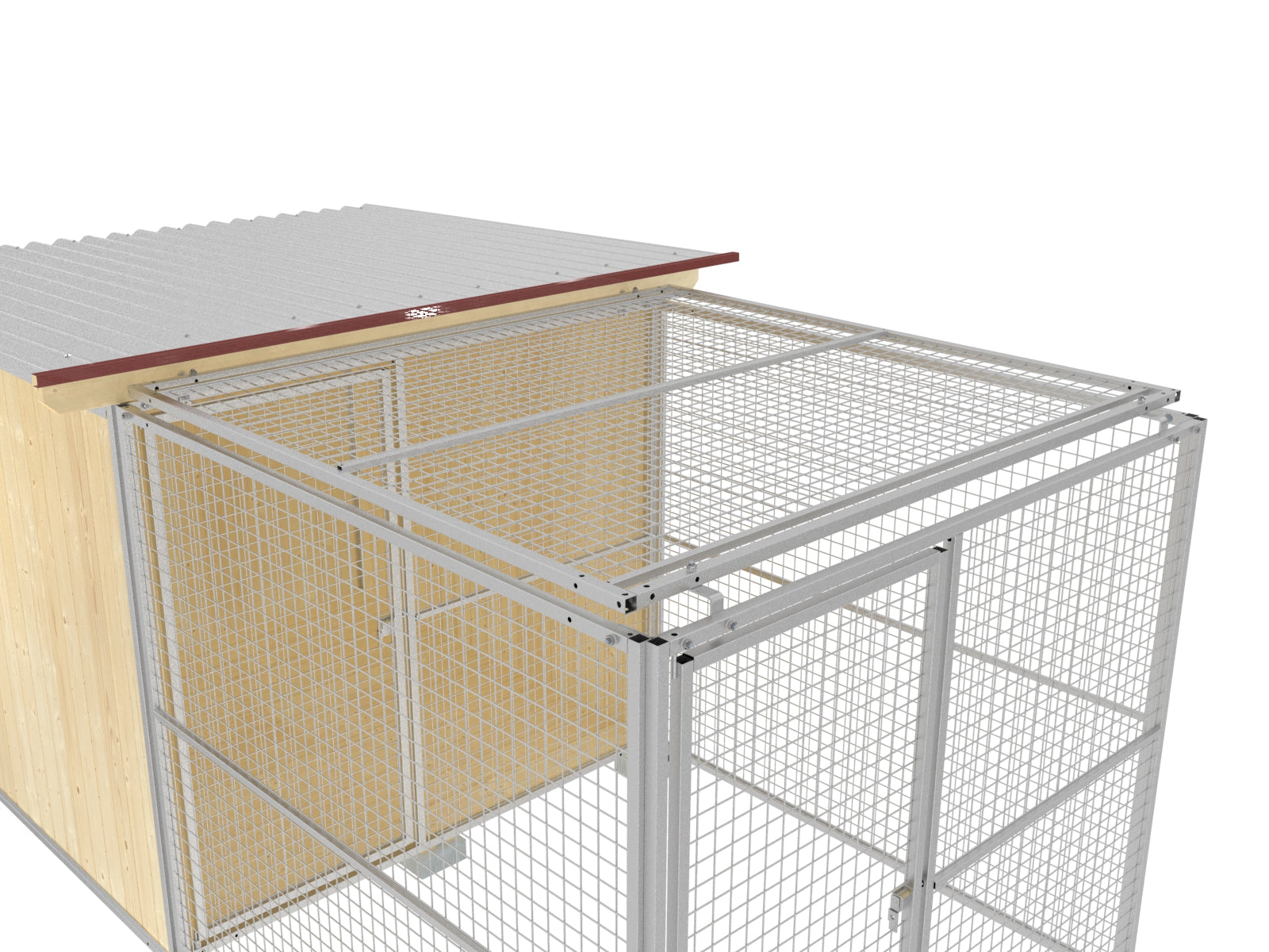 Hundezwinger mit angebautem Auslauf aus Stahlelementen