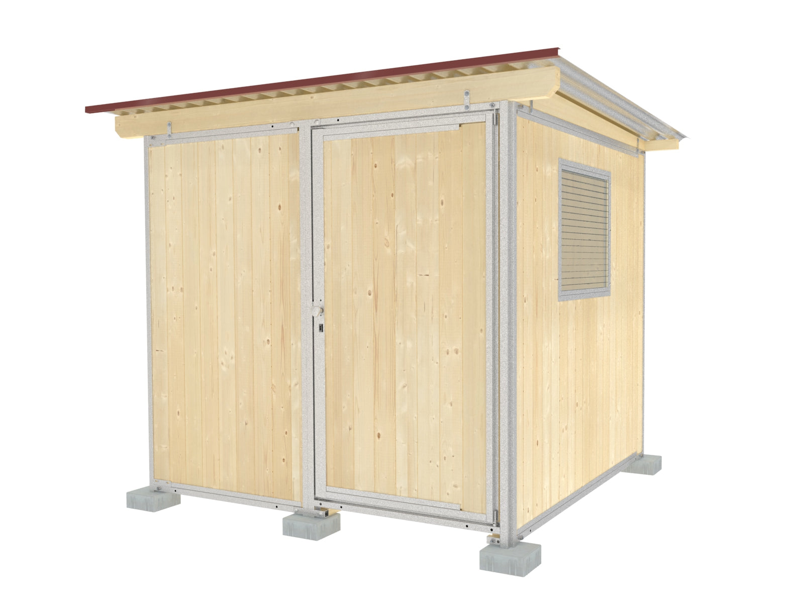 Gerätehaus mit großer absperrbarer Türe und einem Fenster in der Seitenwand